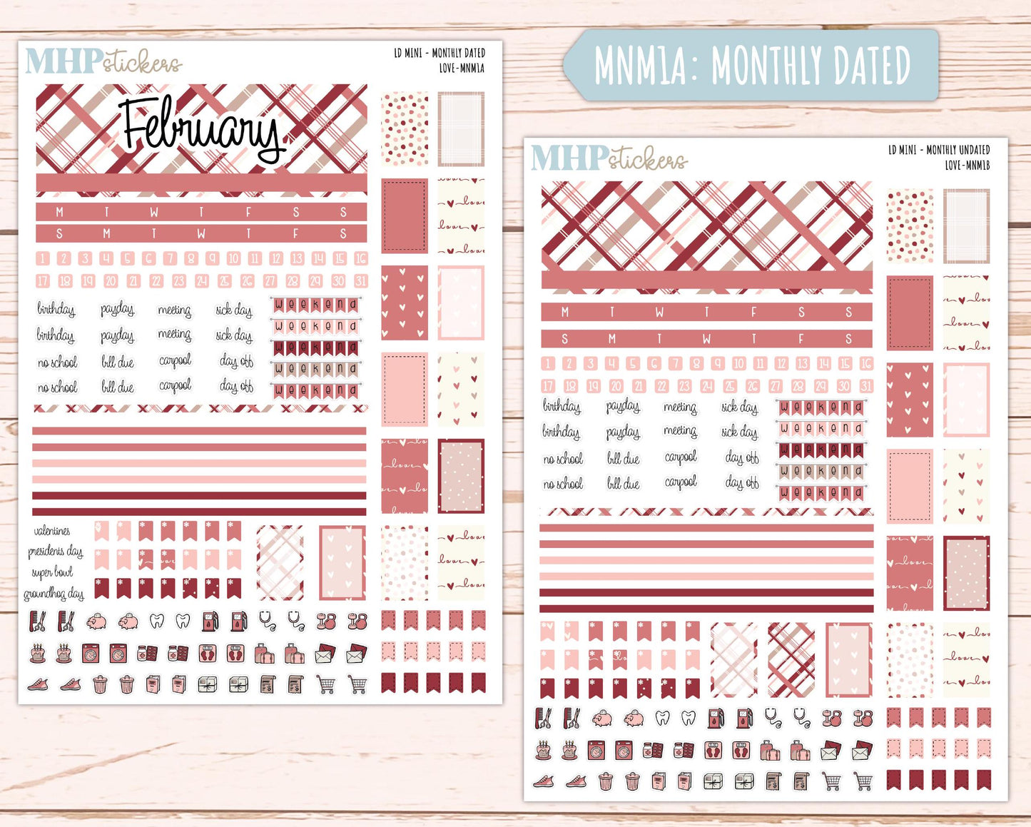 FEBRUARY 2025 Stickers for MINI Laurel Denise Planners "Love" || MNLV