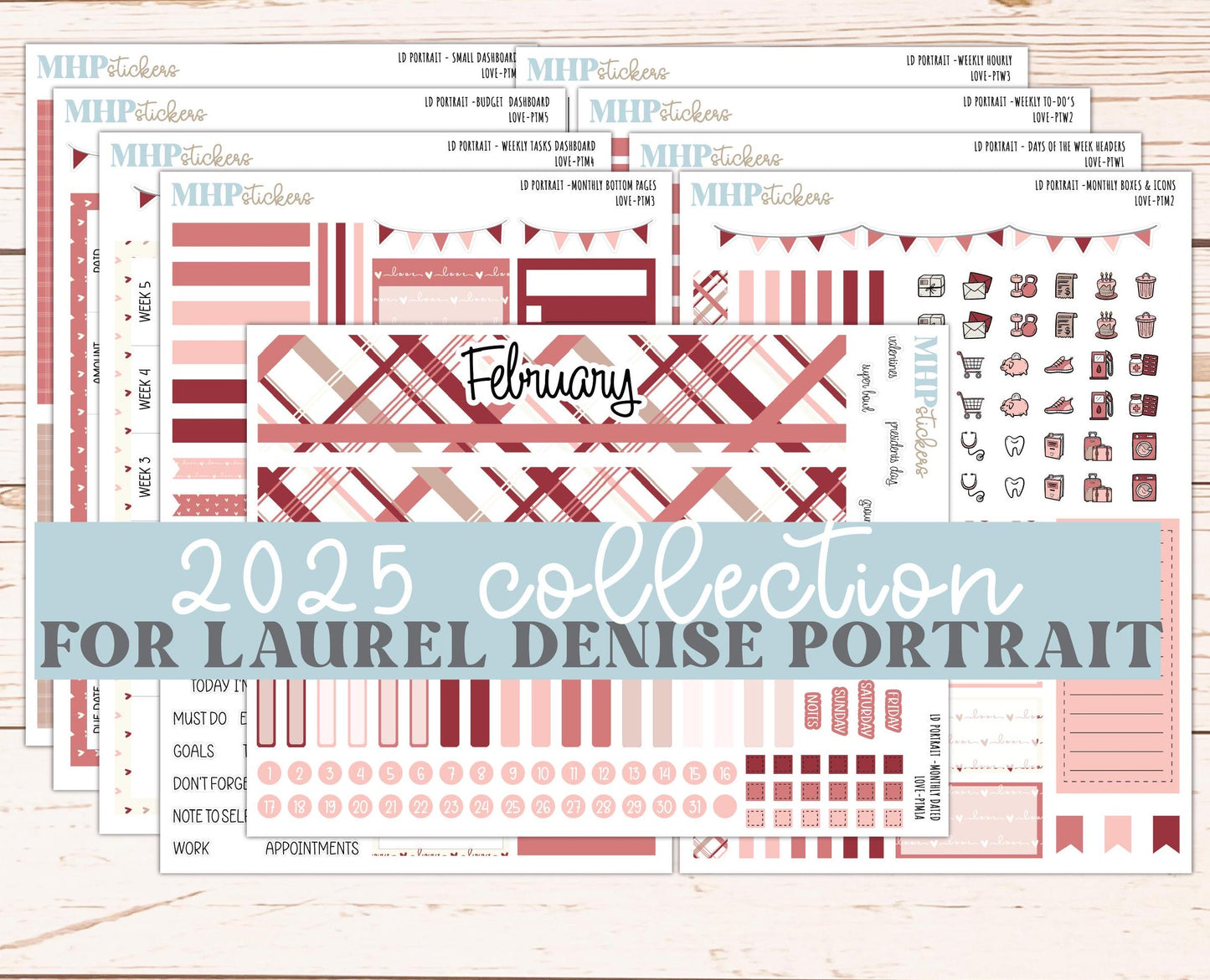 FEBRUARY 2025 Stickers for Laurel Denise Portrait Planners. "Love" || PTLV