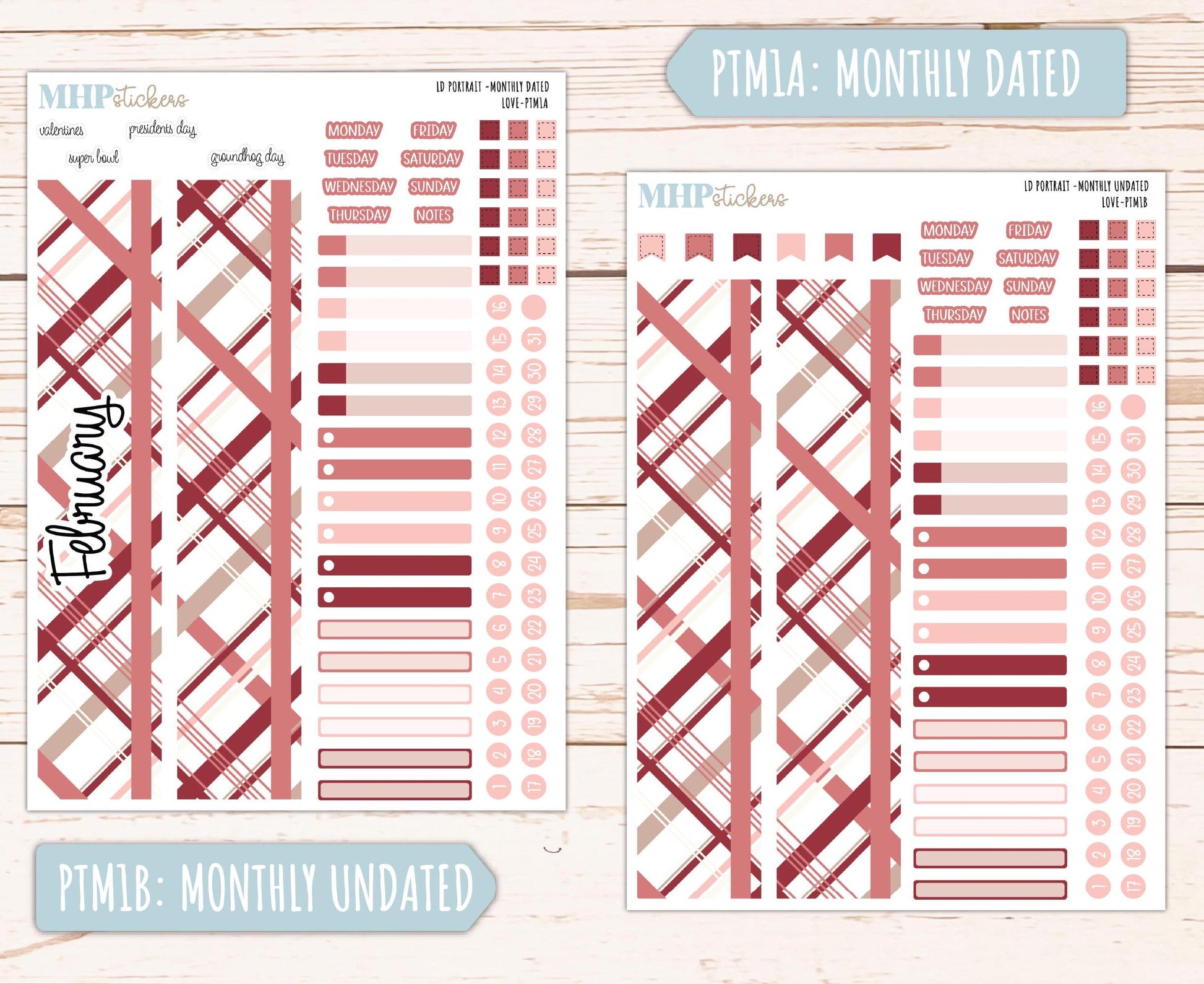 FEBRUARY 2025 Stickers for Laurel Denise Portrait Planners. "Love" || PTLV