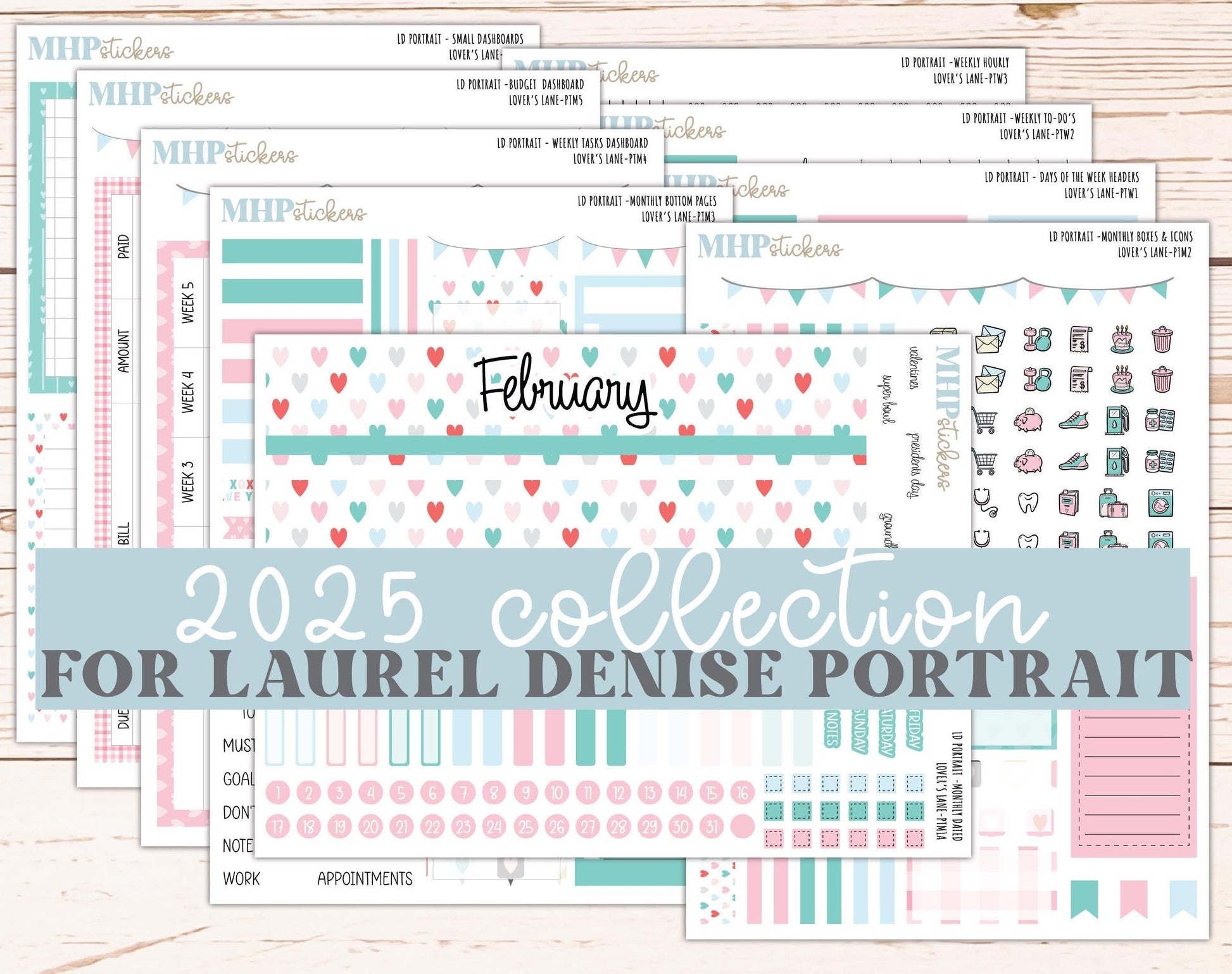 FEBRUARY 2025 Stickers for Laurel Denise Portrait Planners. "Lover's Lane" || PTLL