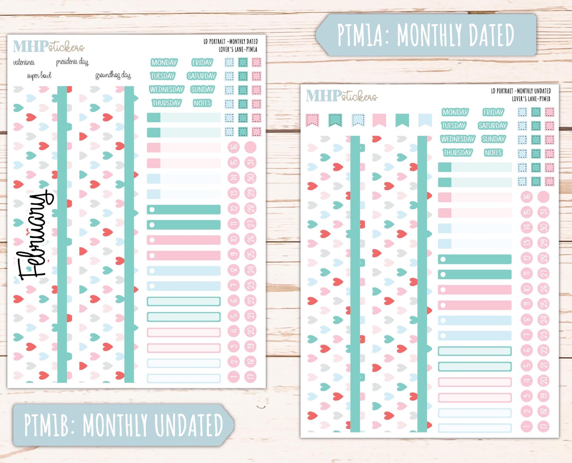 FEBRUARY 2025 Stickers for Laurel Denise Portrait Planners. "Lover's Lane" || PTLL