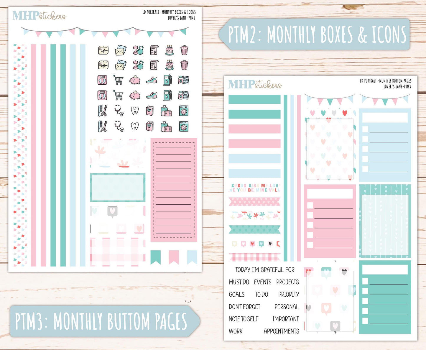 FEBRUARY 2025 Stickers for Laurel Denise Portrait Planners. "Lover's Lane" || PTLL