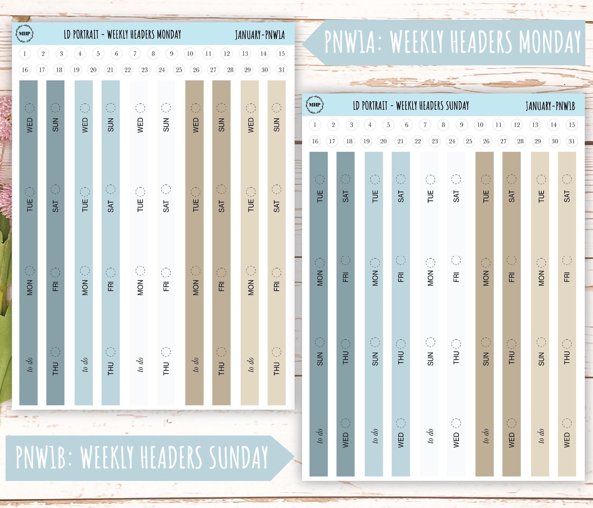 JANUARY Stickers for Laurel Denise Portrait Planners. Neutral Color || PN-JAN