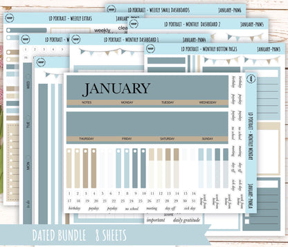 JANUARY Stickers for Laurel Denise Portrait Planners. Neutral Color || PN-JAN