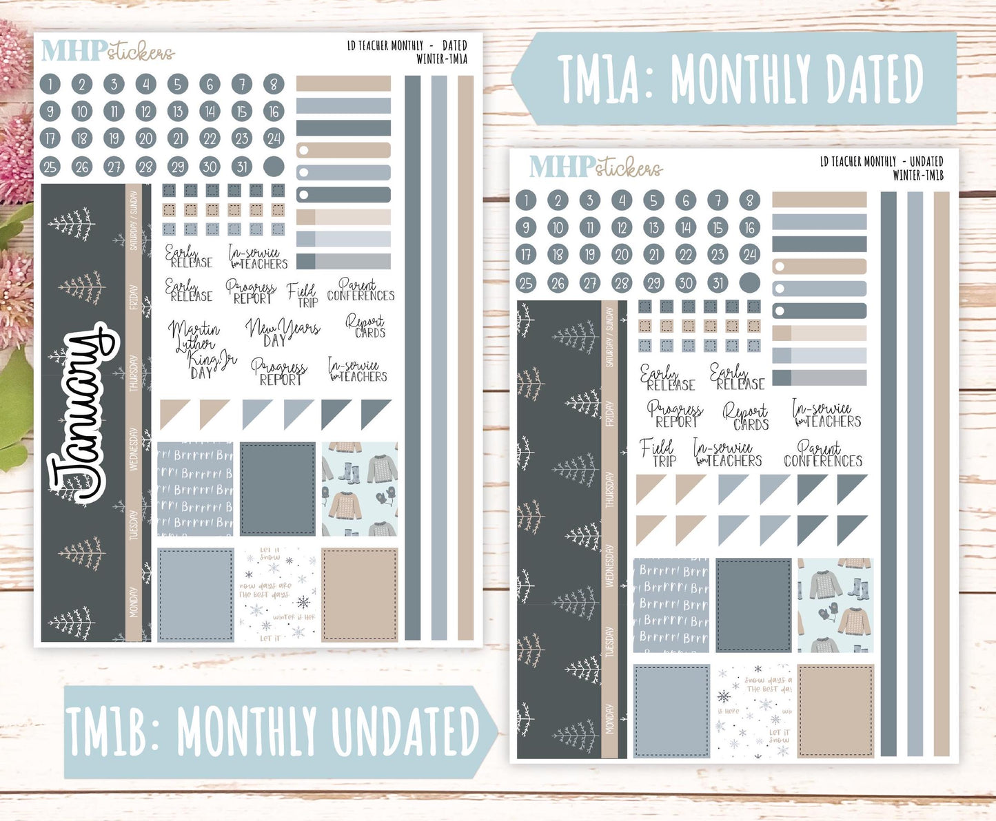 JANUARY Stickers for Laurel Denise Teacher Planners. "Winter" || TW