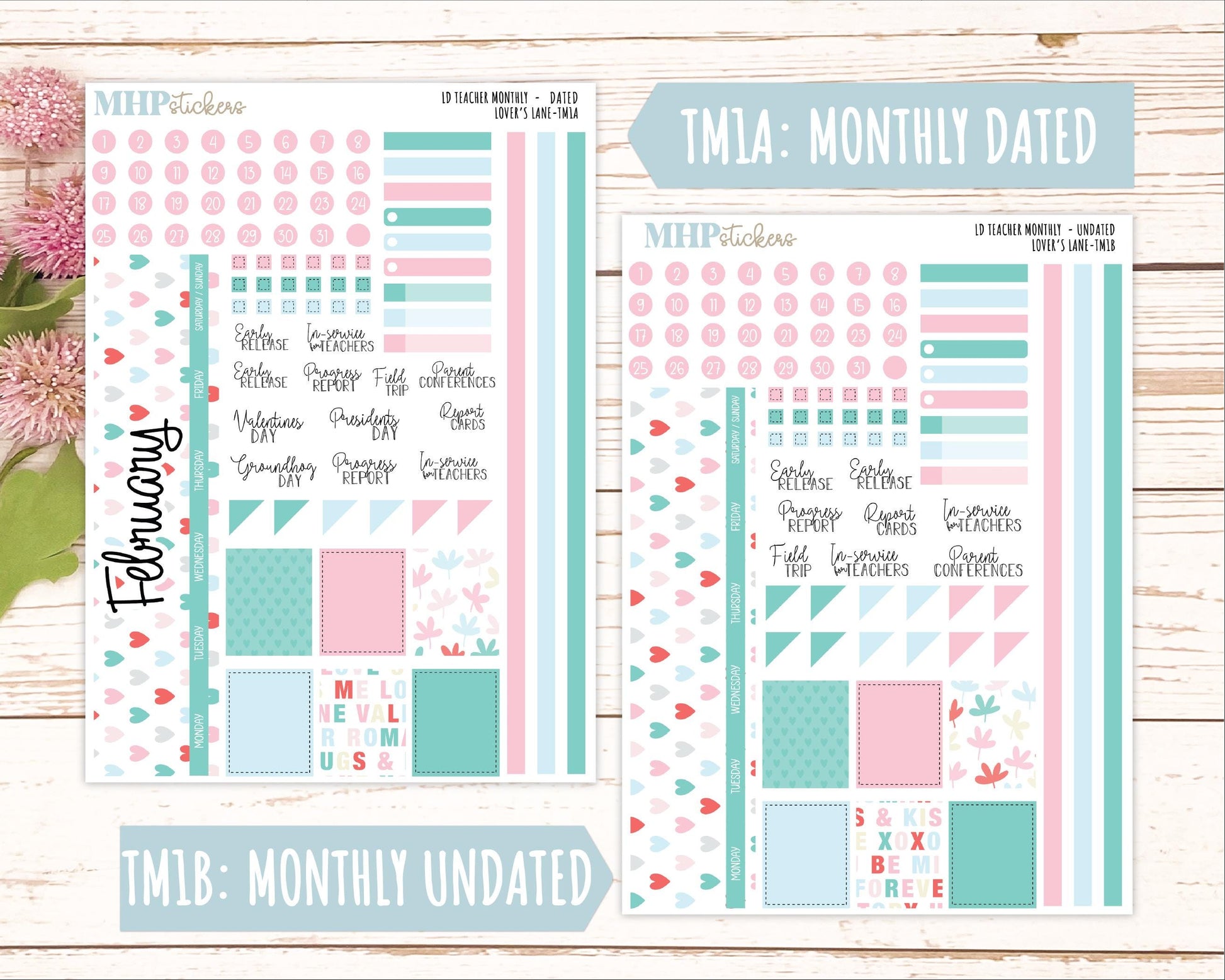 FEBRUARY Stickers for Laurel Denise Teacher Planners. "Lover's Lane" || TLL