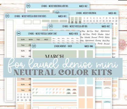 MARCH Neutral Color Stickers for MINI Laurel Denise Planners || NMAR