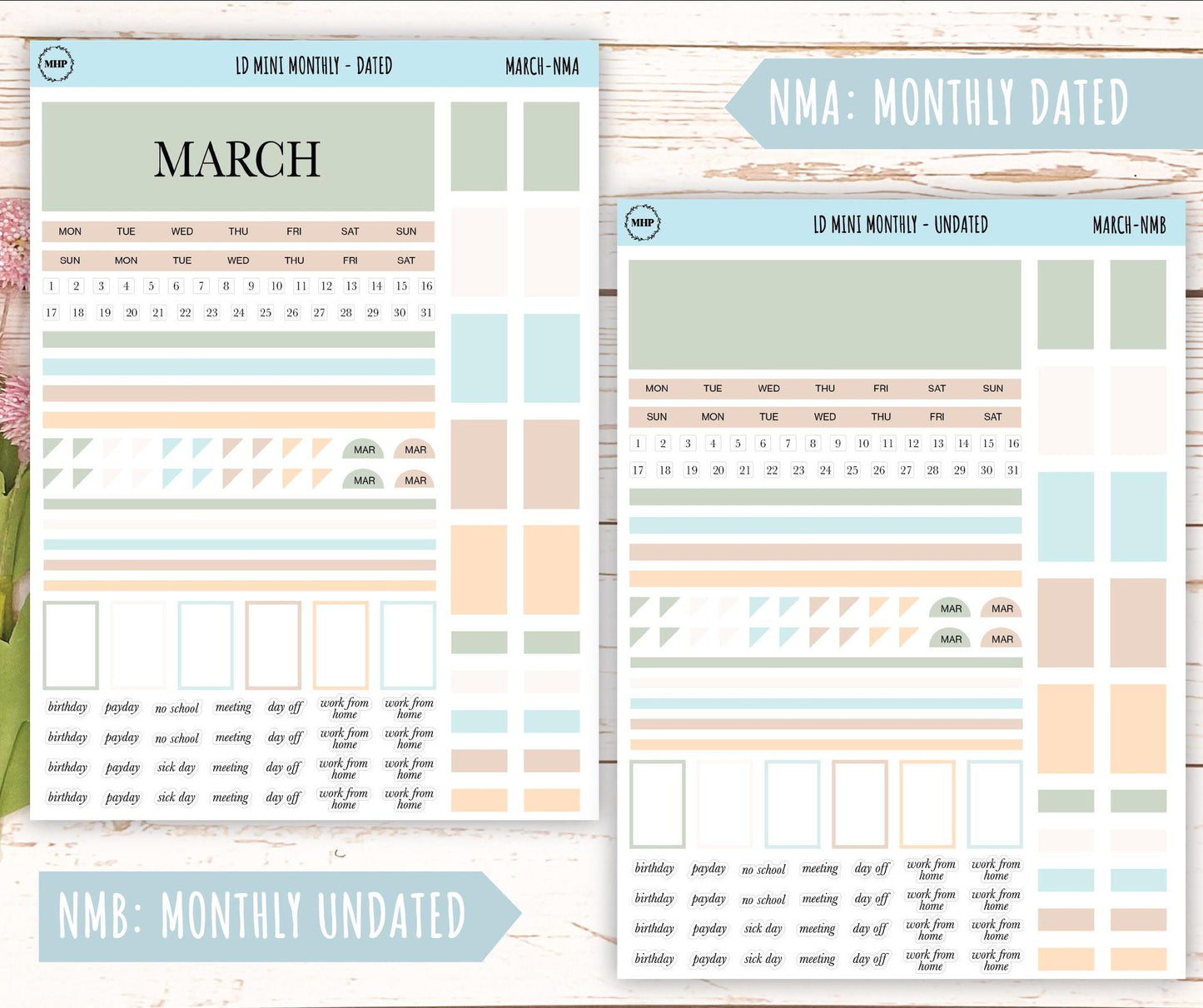 MARCH Neutral Color Stickers for MINI Laurel Denise Planners || NMAR