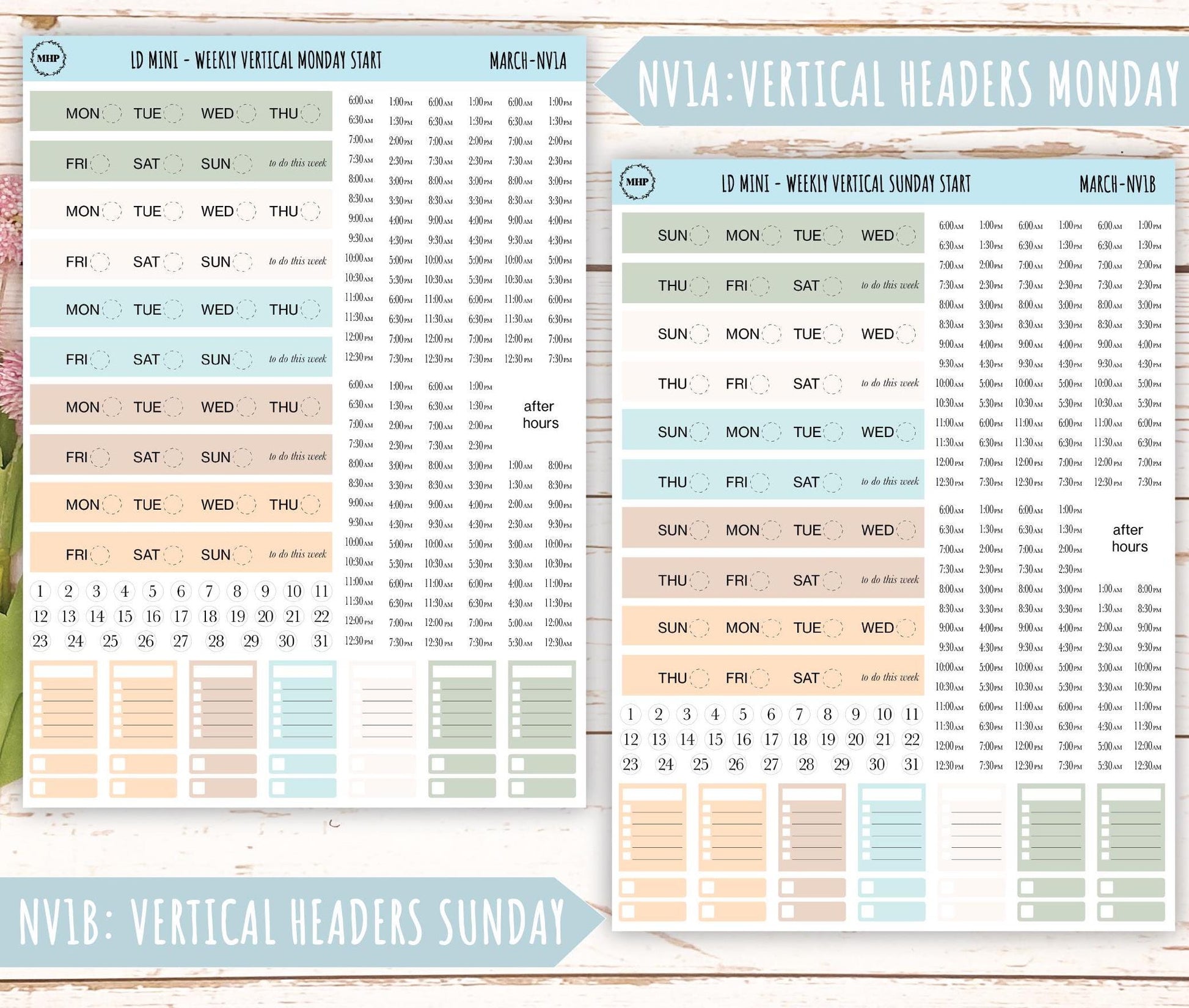 MARCH Neutral Color Stickers for MINI Laurel Denise Planners || NMAR