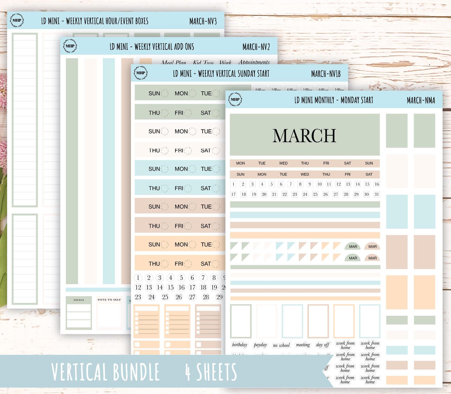 MARCH Neutral Color Stickers for MINI Laurel Denise Planners || NMAR