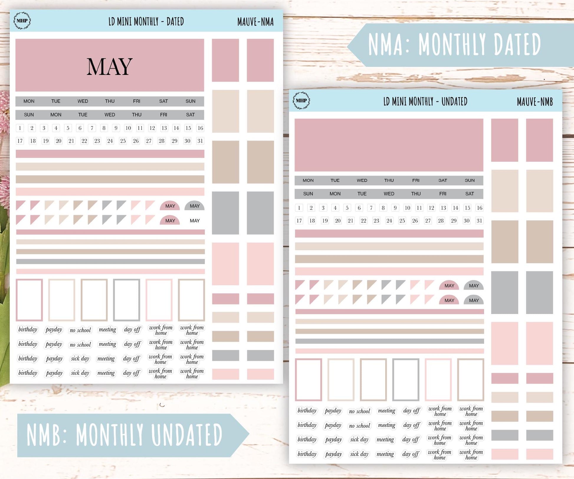 MAY Neutral Color Stickers for MINI Laurel Denise Planners || NMAY