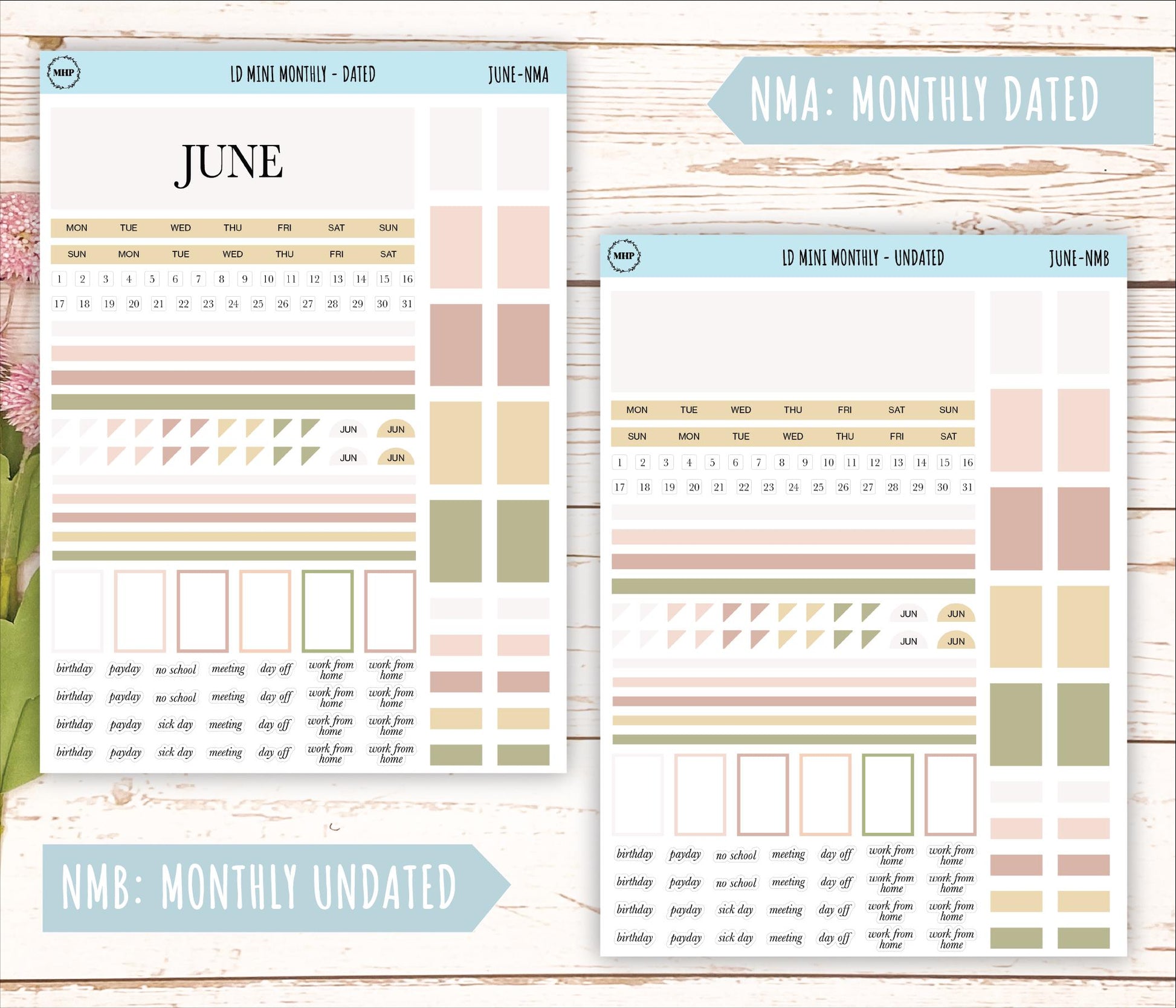 JUNE Neutral Color Stickers for MINI Laurel Denise Planners || NJUN