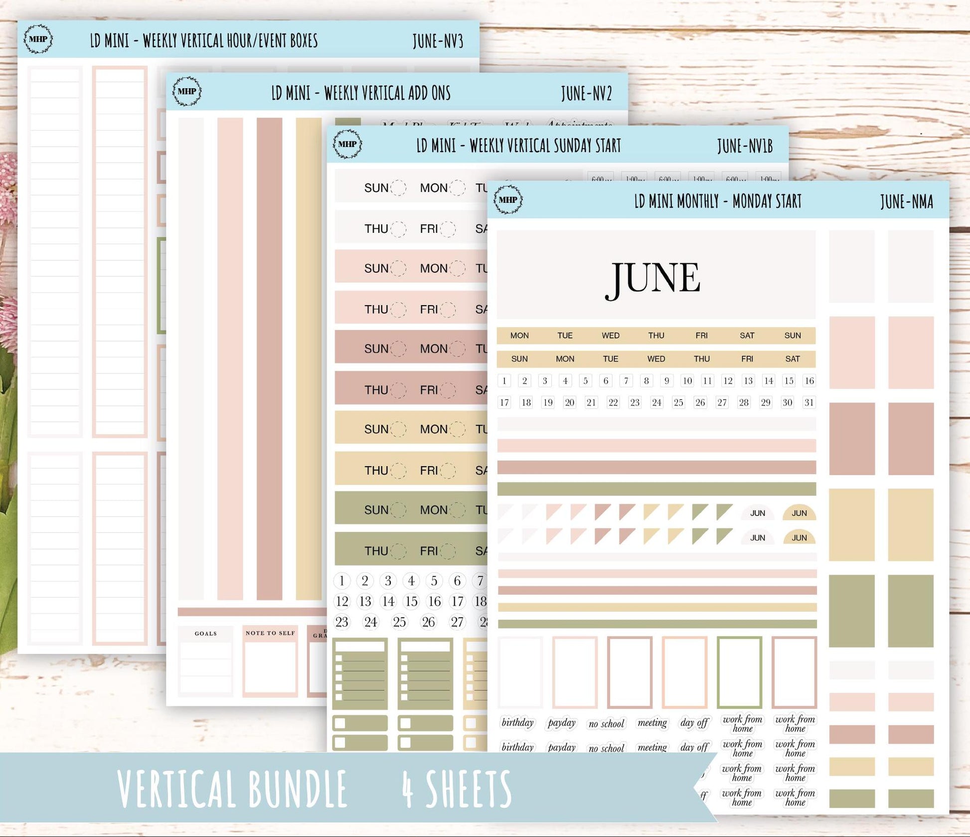 JUNE Neutral Color Stickers for MINI Laurel Denise Planners || NJUN