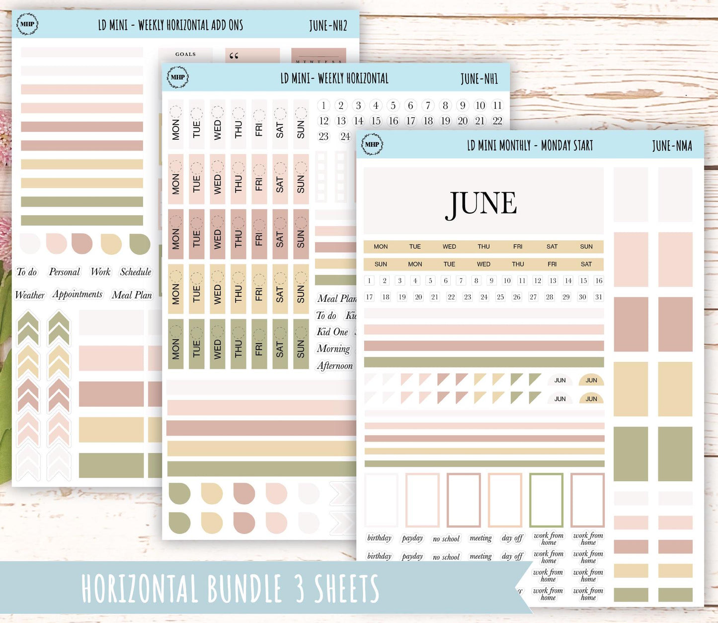 JUNE Neutral Color Stickers for MINI Laurel Denise Planners || NJUN