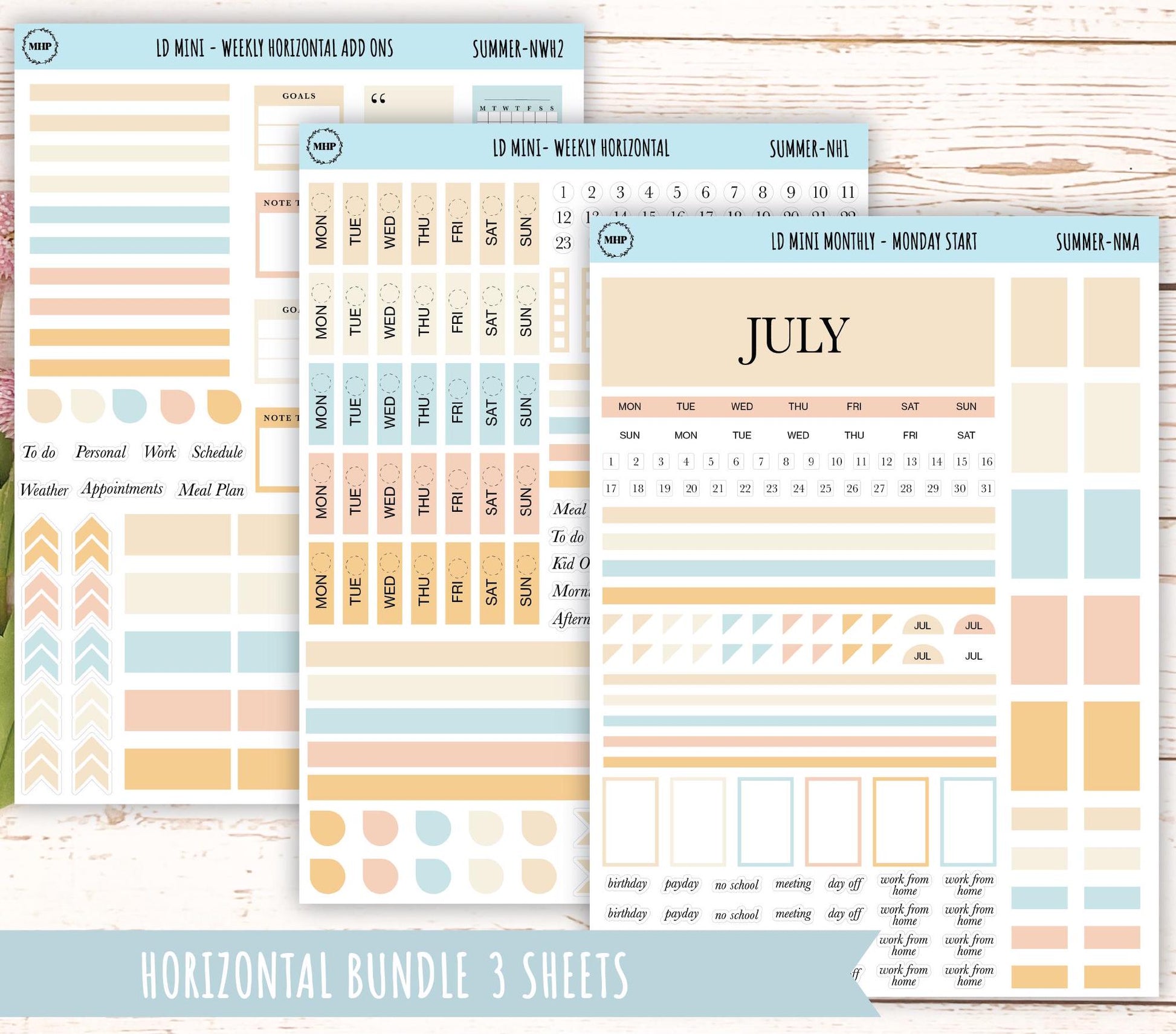 JULY Neutral Color Stickers for MINI Laurel Denise Planners || NJUL