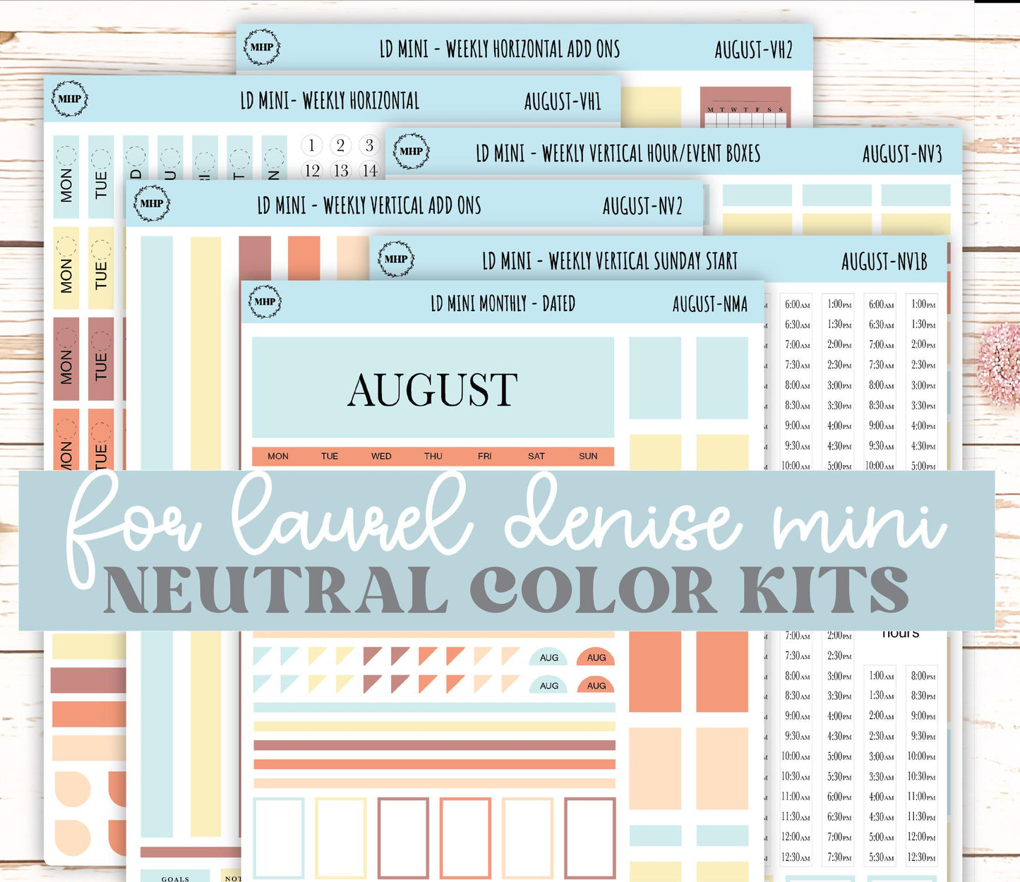 AUGUST Neutral Color Stickers for MINI Laurel Denise Planners || NAUG