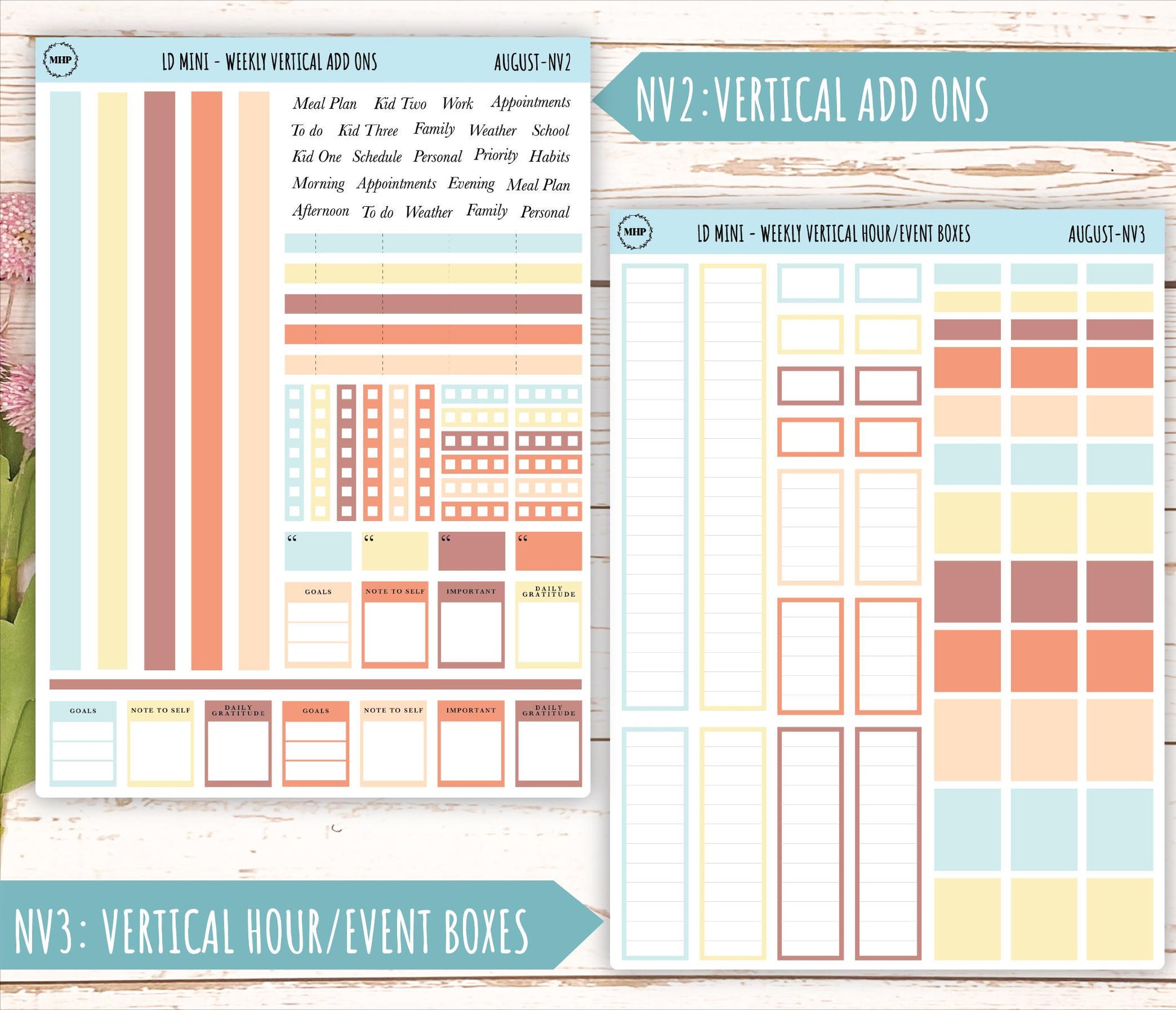 AUGUST Neutral Color Stickers for MINI Laurel Denise Planners || NAUG