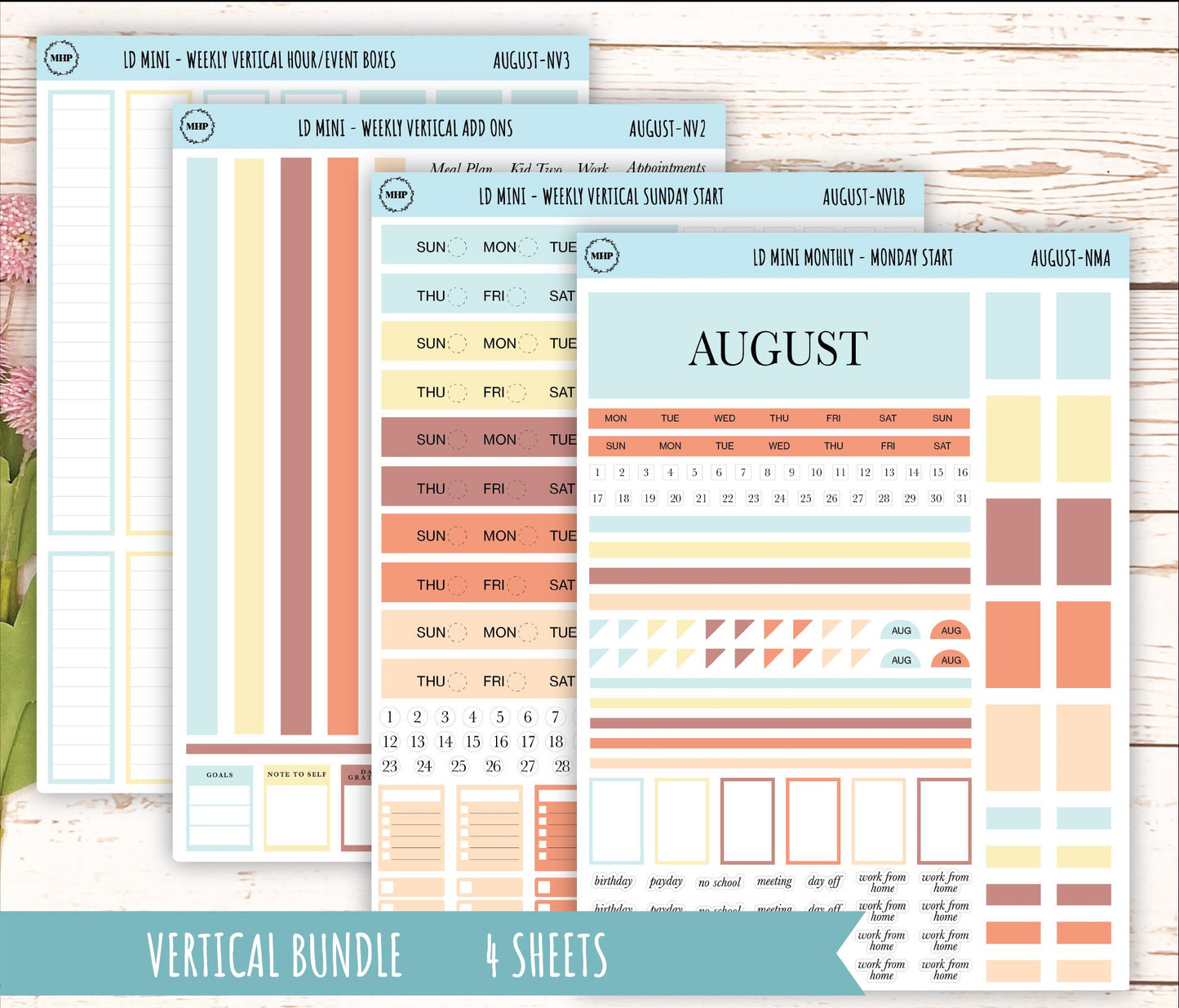 AUGUST Neutral Color Stickers for MINI Laurel Denise Planners || NAUG