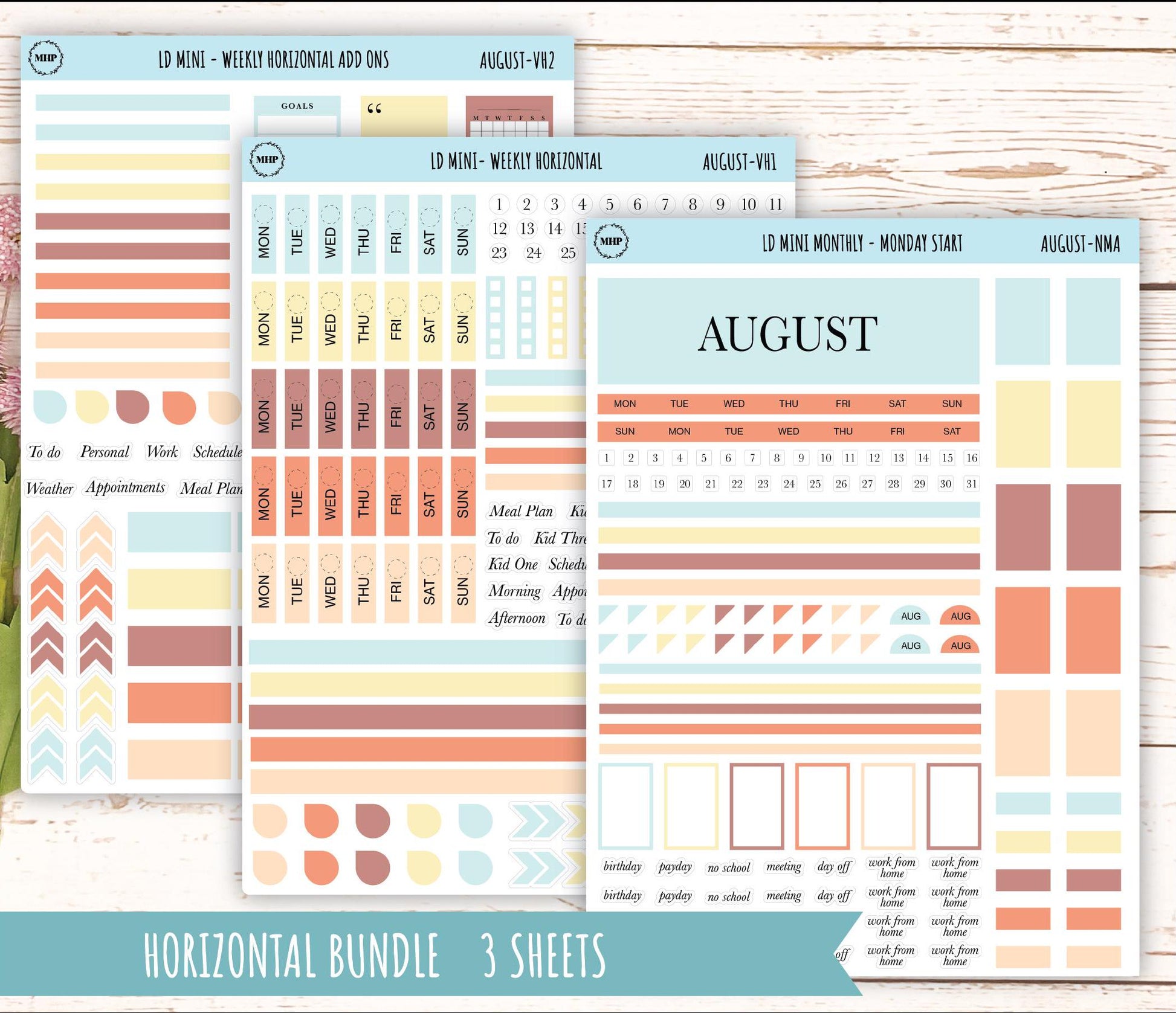 AUGUST Neutral Color Stickers for MINI Laurel Denise Planners || NAUG