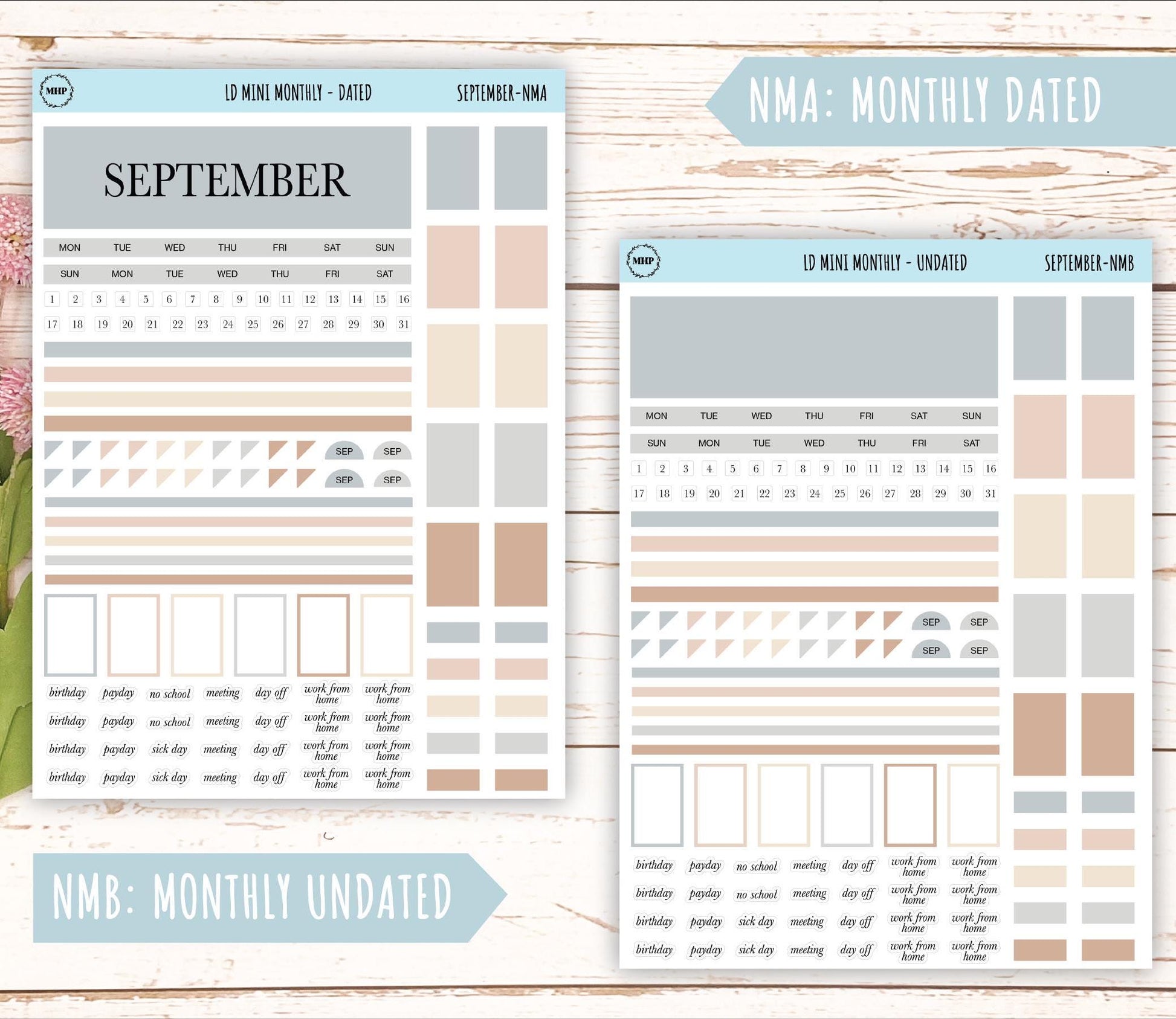 SEPTEMBER Neutral Color Stickers for MINI Laurel Denise Planners || NSEP