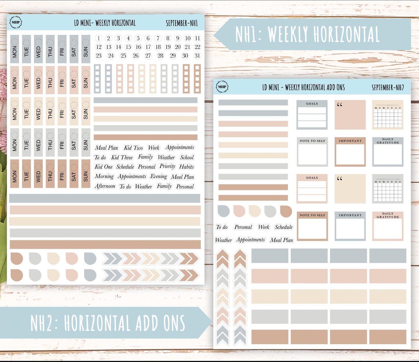 SEPTEMBER Neutral Color Stickers for MINI Laurel Denise Planners || NSEP