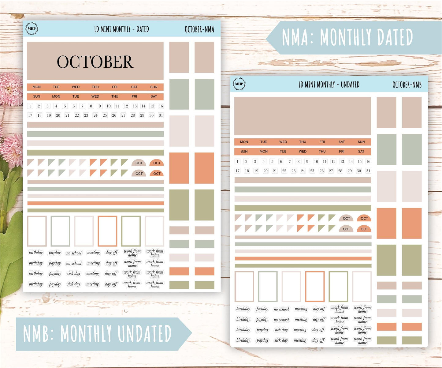 OCTOBER Neutral Color Stickers for MINI Laurel Denise Planners || NOCT