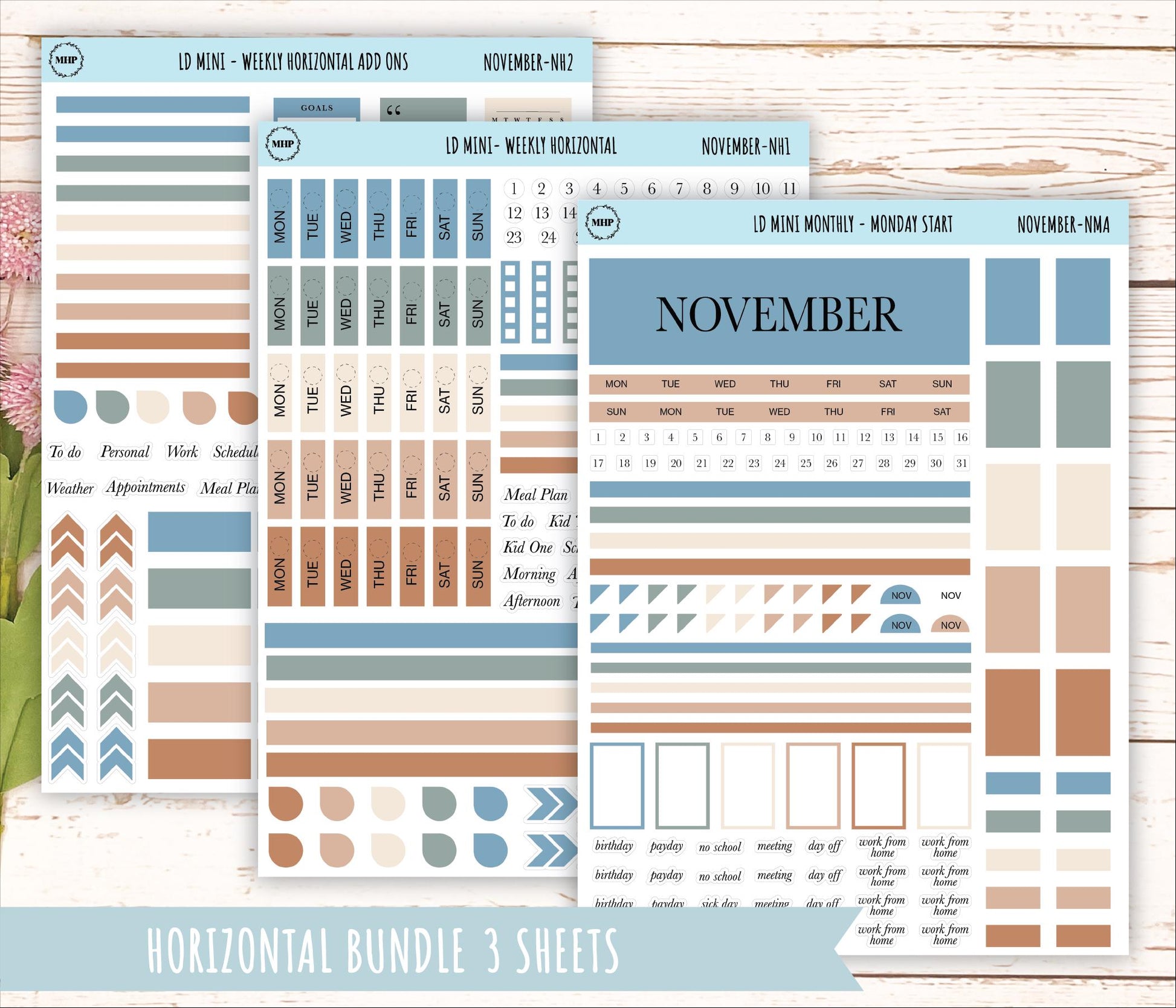 NOVEMBER Neutral Color Stickers for MINI Laurel Denise Planners || NNOV