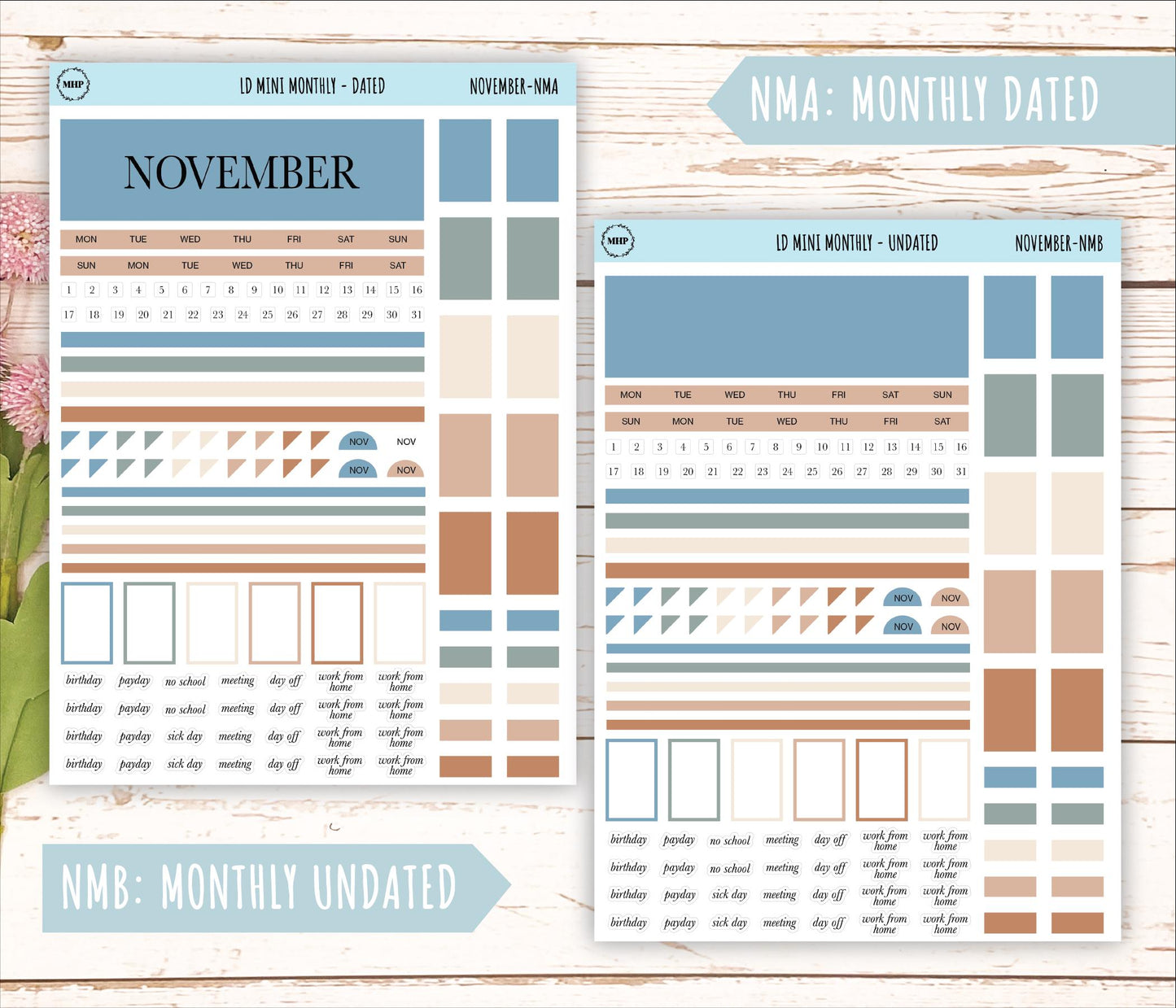 NOVEMBER Neutral Color Stickers for MINI Laurel Denise Planners || NNOV