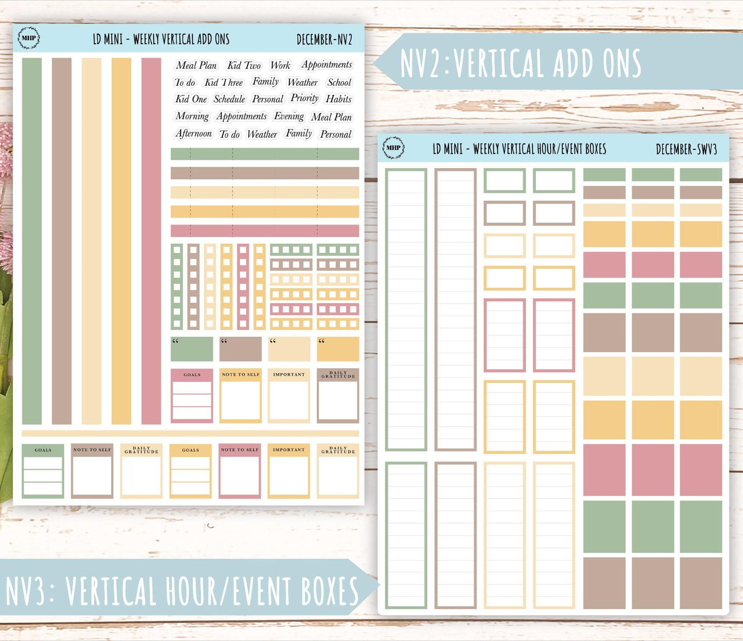 DECEMBER Neutral Color Stickers for MINI Laurel Denise Planners || NDEC