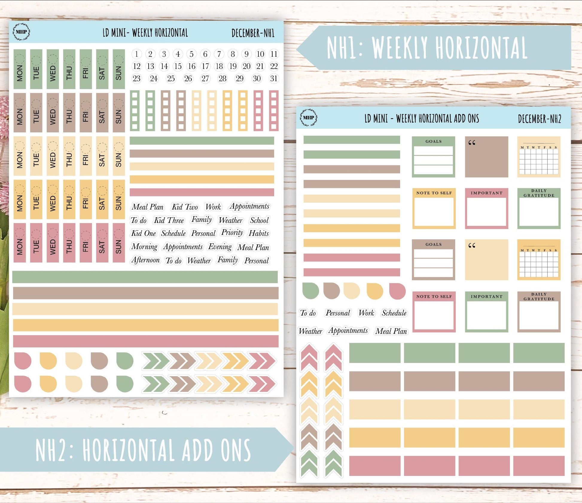 DECEMBER Neutral Color Stickers for MINI Laurel Denise Planners || NDEC