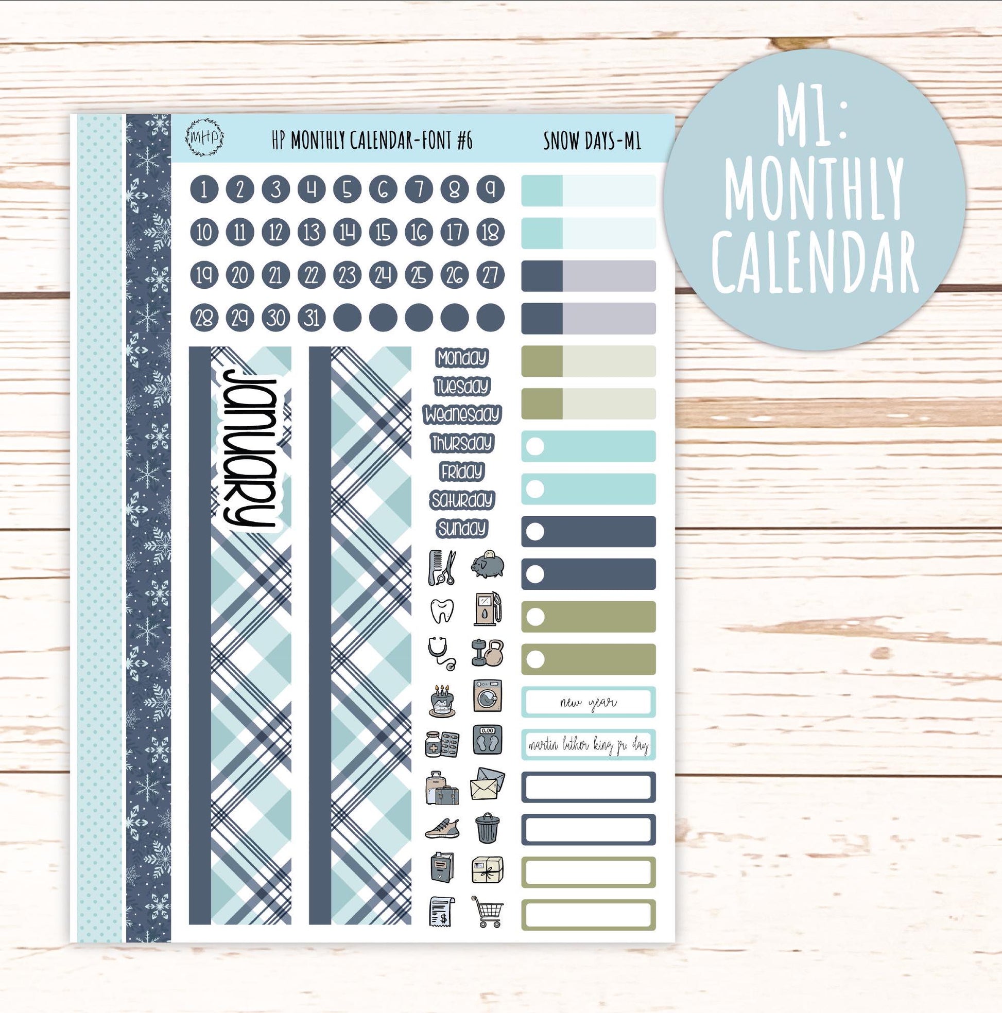 JANUARY Planner Stickers for Happy Planner Classic "Snow Day" ||HP-SD