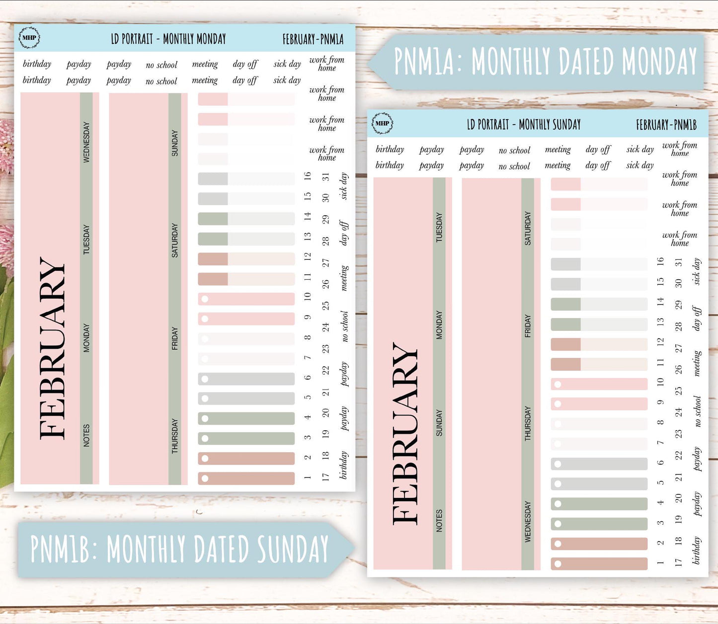 FEBRUARY Stickers for Laurel Denise Portrait Planners. Neutral Color || PN-FEB