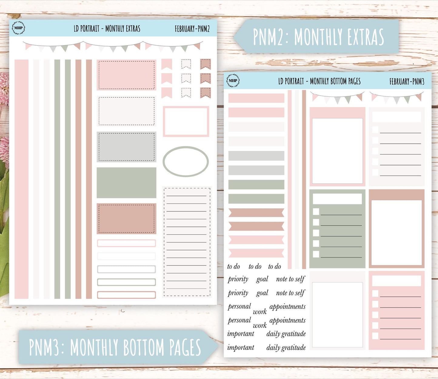 FEBRUARY Stickers for Laurel Denise Portrait Planners. Neutral Color || PN-FEB