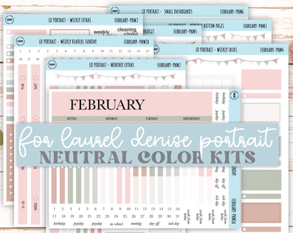 FEBRUARY Stickers for Laurel Denise Portrait Planners. Neutral Color || PN-FEB