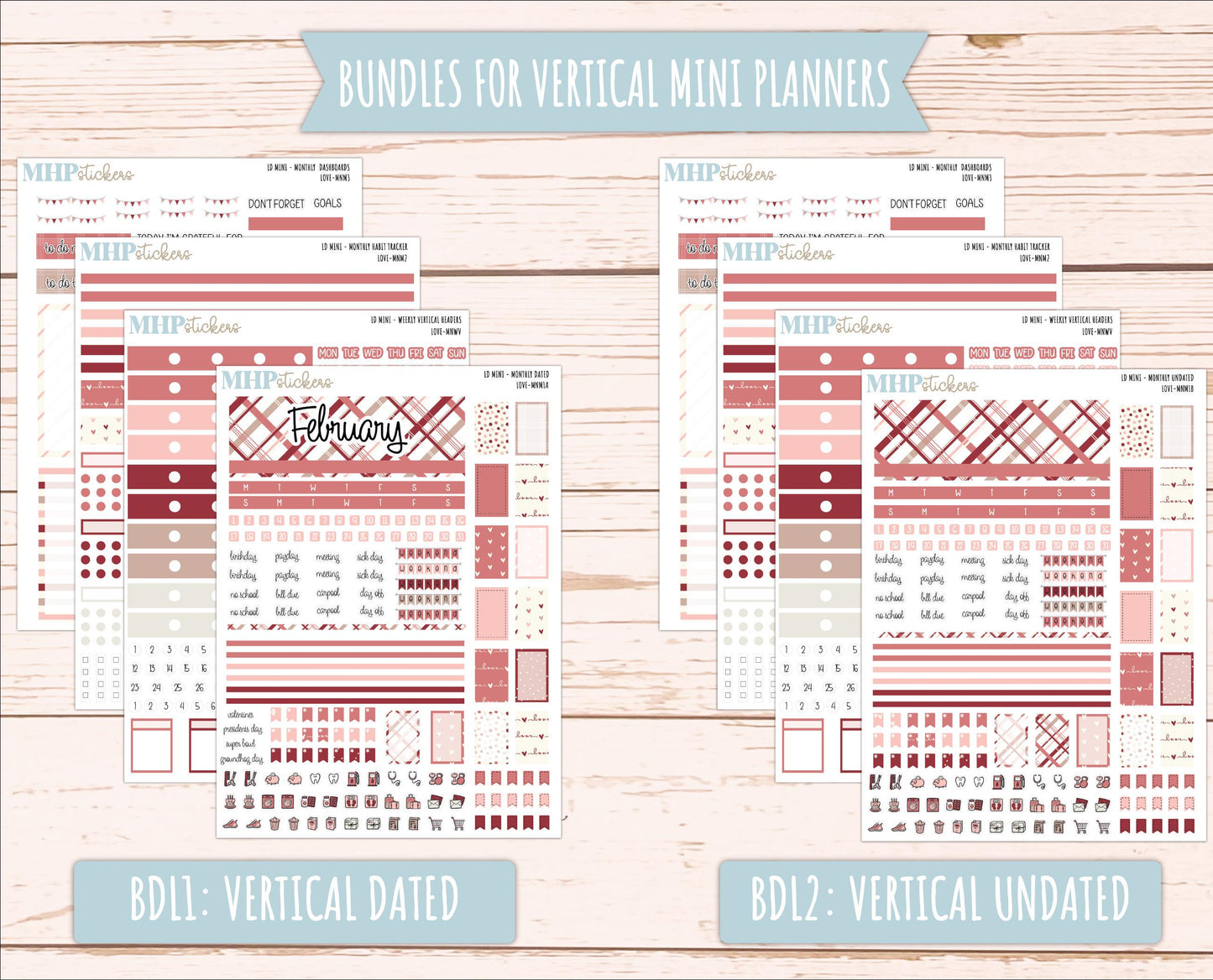 FEBRUARY 2025 Stickers for MINI Laurel Denise Planners "Love" || MNLV