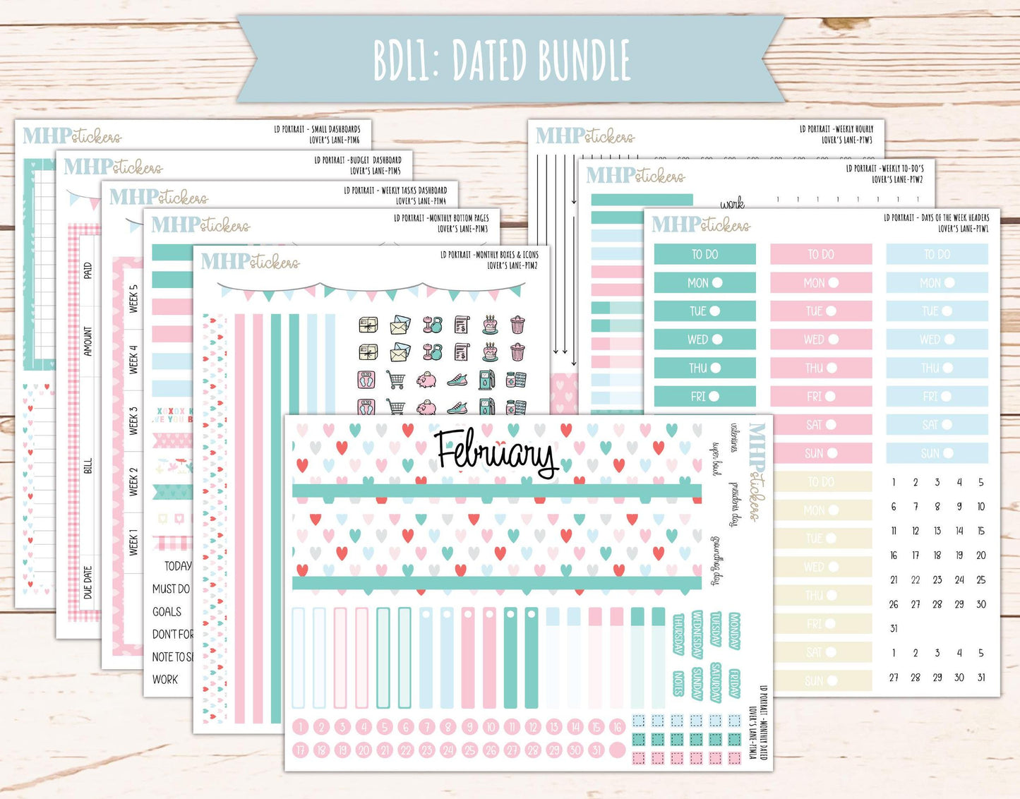 FEBRUARY 2025 Stickers for Laurel Denise Portrait Planners. "Lover's Lane" || PTLL