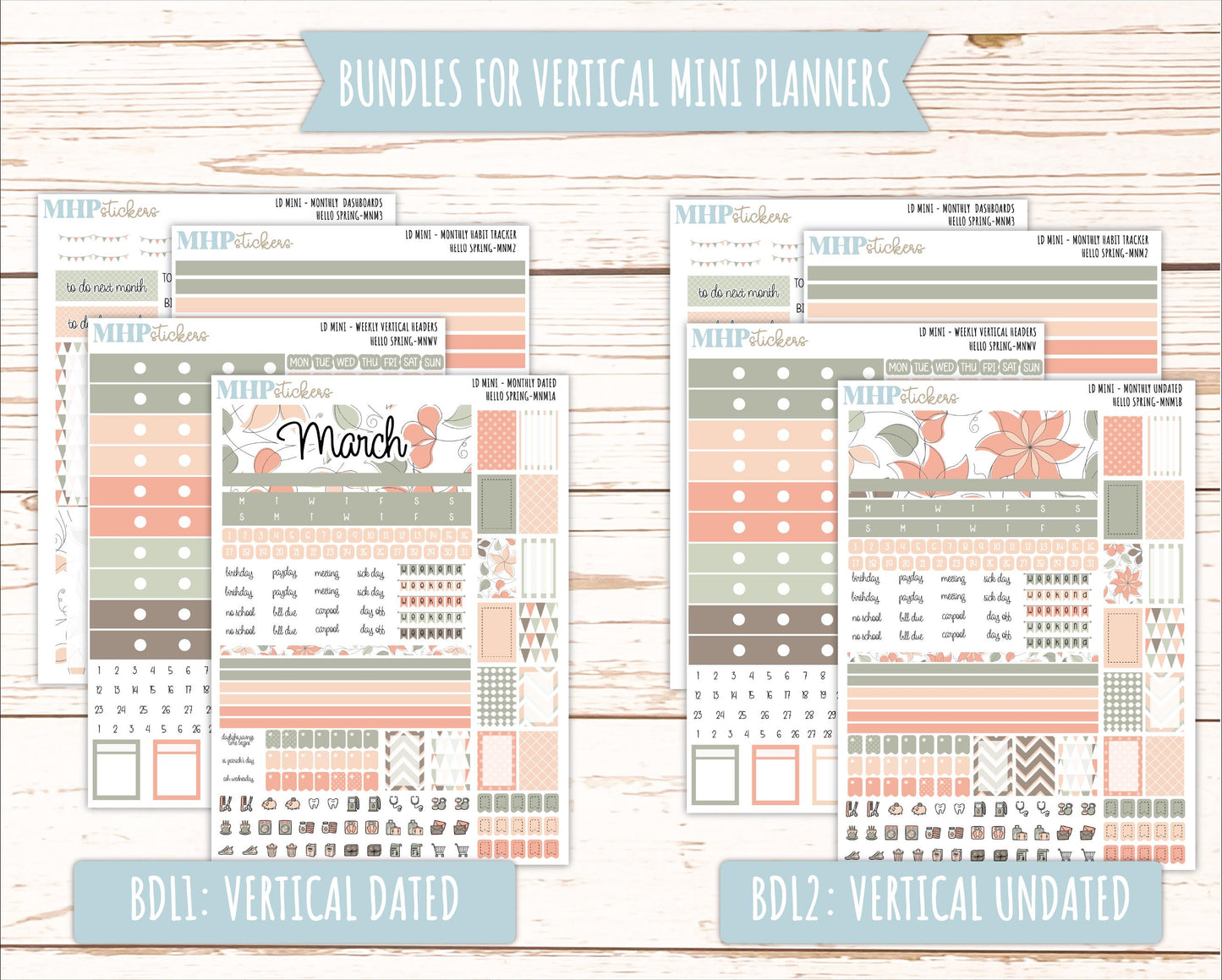 MARCH 2025 Stickers for MINI Laurel Denise Planners "Hello spring" || MNHS