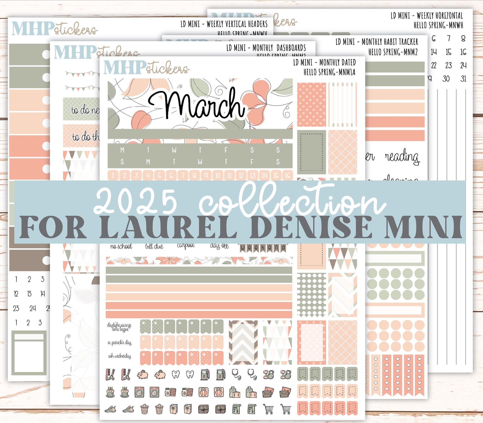 MARCH 2025 Stickers for MINI Laurel Denise Planners "Hello spring" || MNHS