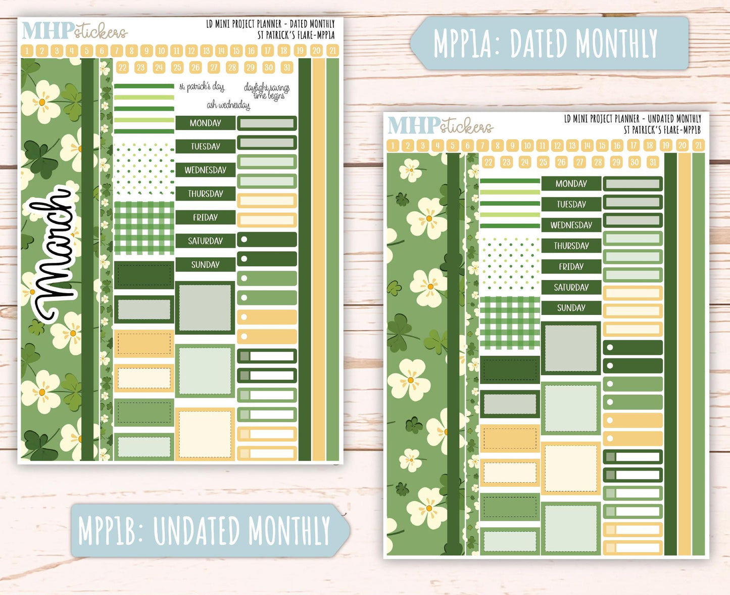 MARCH 2025 Stickers for LD Mini Project Planner "St Patrick's Flare" || MPPSPF