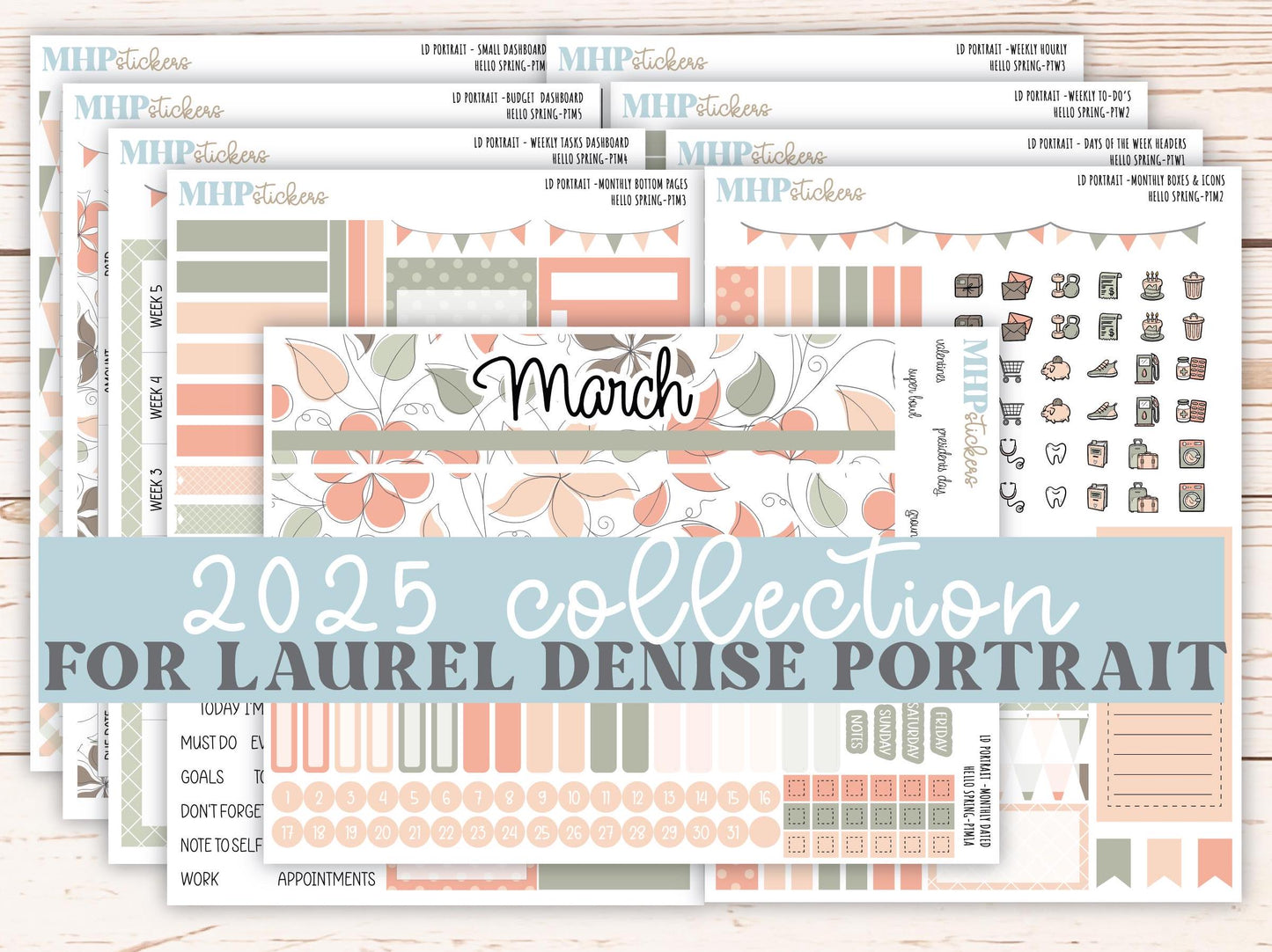 MARCH 2025 Stickers for Laurel Denise Portrait Planners. "Hello Spring" || PTHS