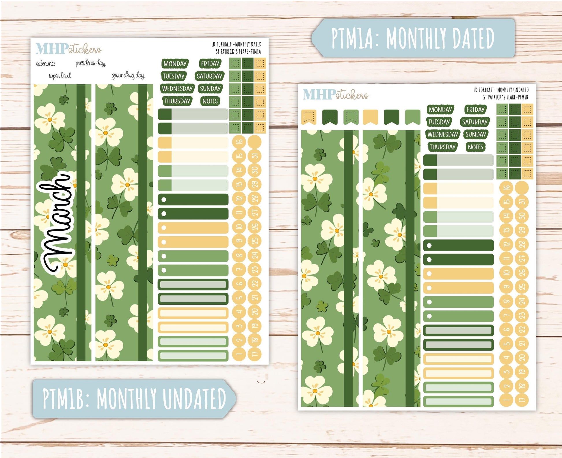 MARCH 2025 Stickers for Laurel Denise Portrait Planners. "St Patrick's Flare" || PTSPF