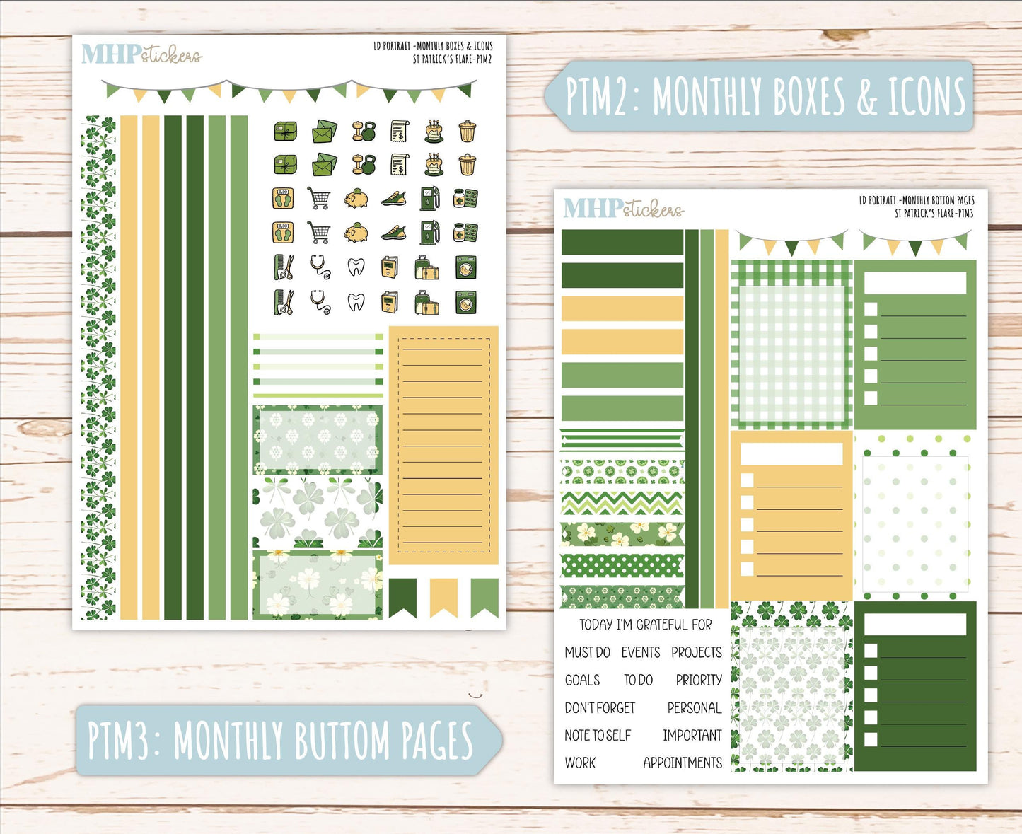 MARCH 2025 Stickers for Laurel Denise Portrait Planners. "St Patrick's Flare" || PTSPF