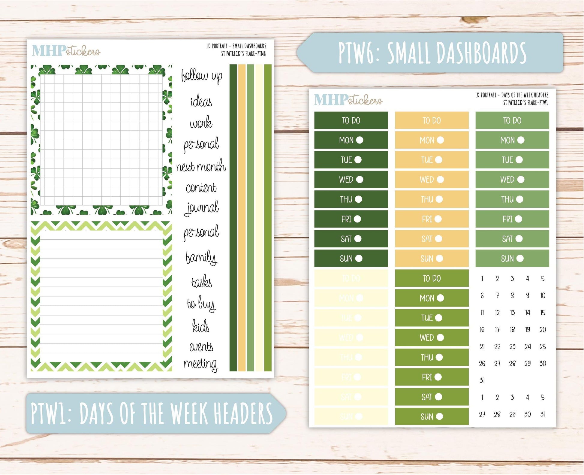 MARCH 2025 Stickers for Laurel Denise Portrait Planners. "St Patrick's Flare" || PTSPF