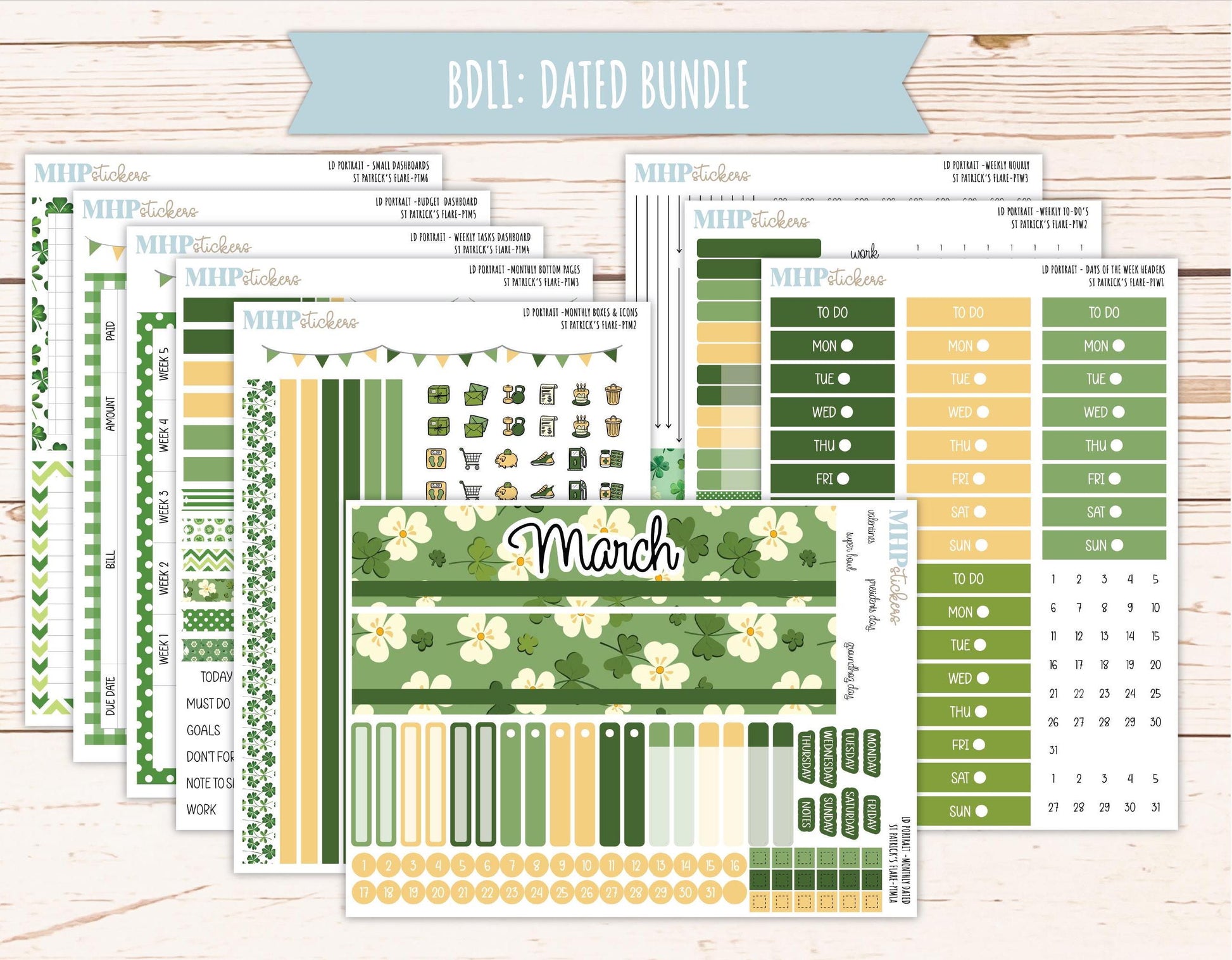 MARCH 2025 Stickers for Laurel Denise Portrait Planners. "St Patrick's Flare" || PTSPF