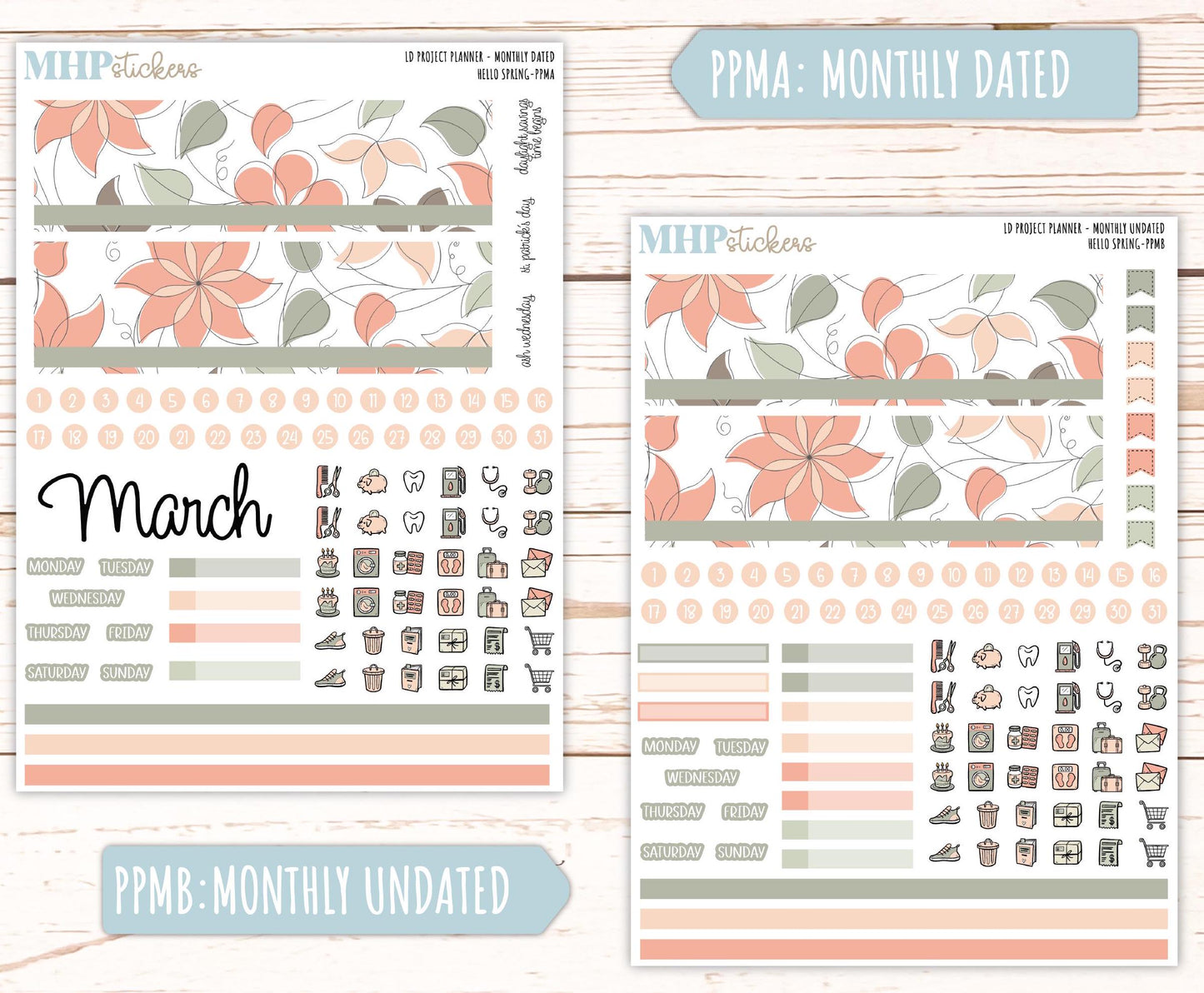 MARCH Stickers for LD Project Planner "Hello Spring" || PPHS