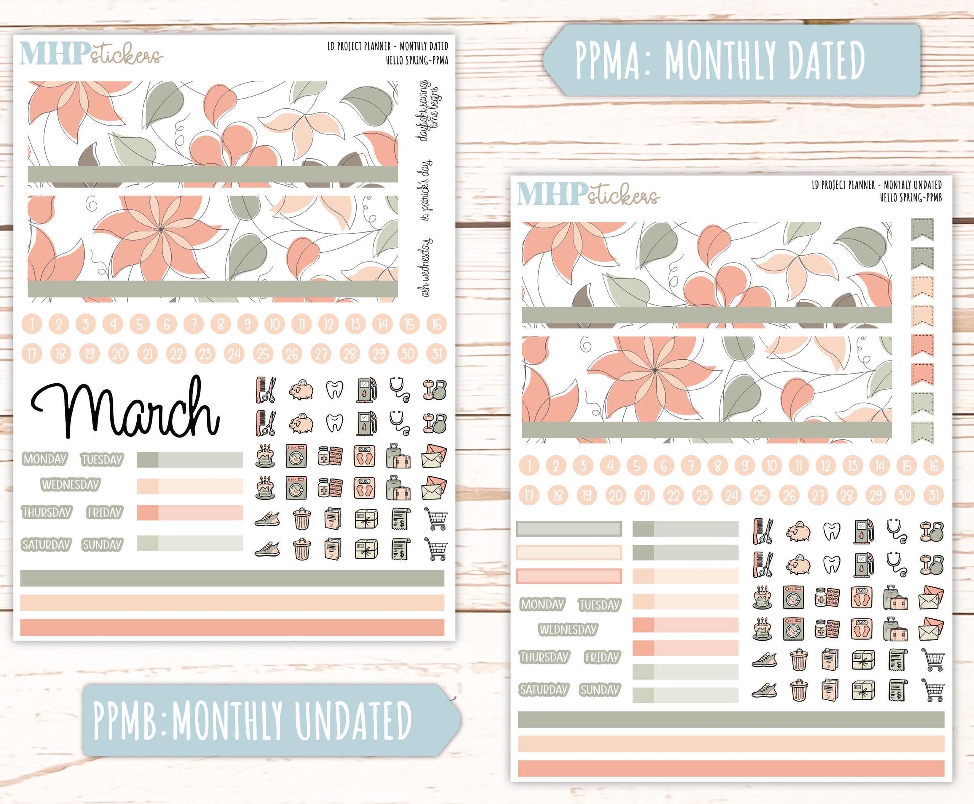 MARCH Stickers for LD Project Planner "Hello Spring" || PPHS