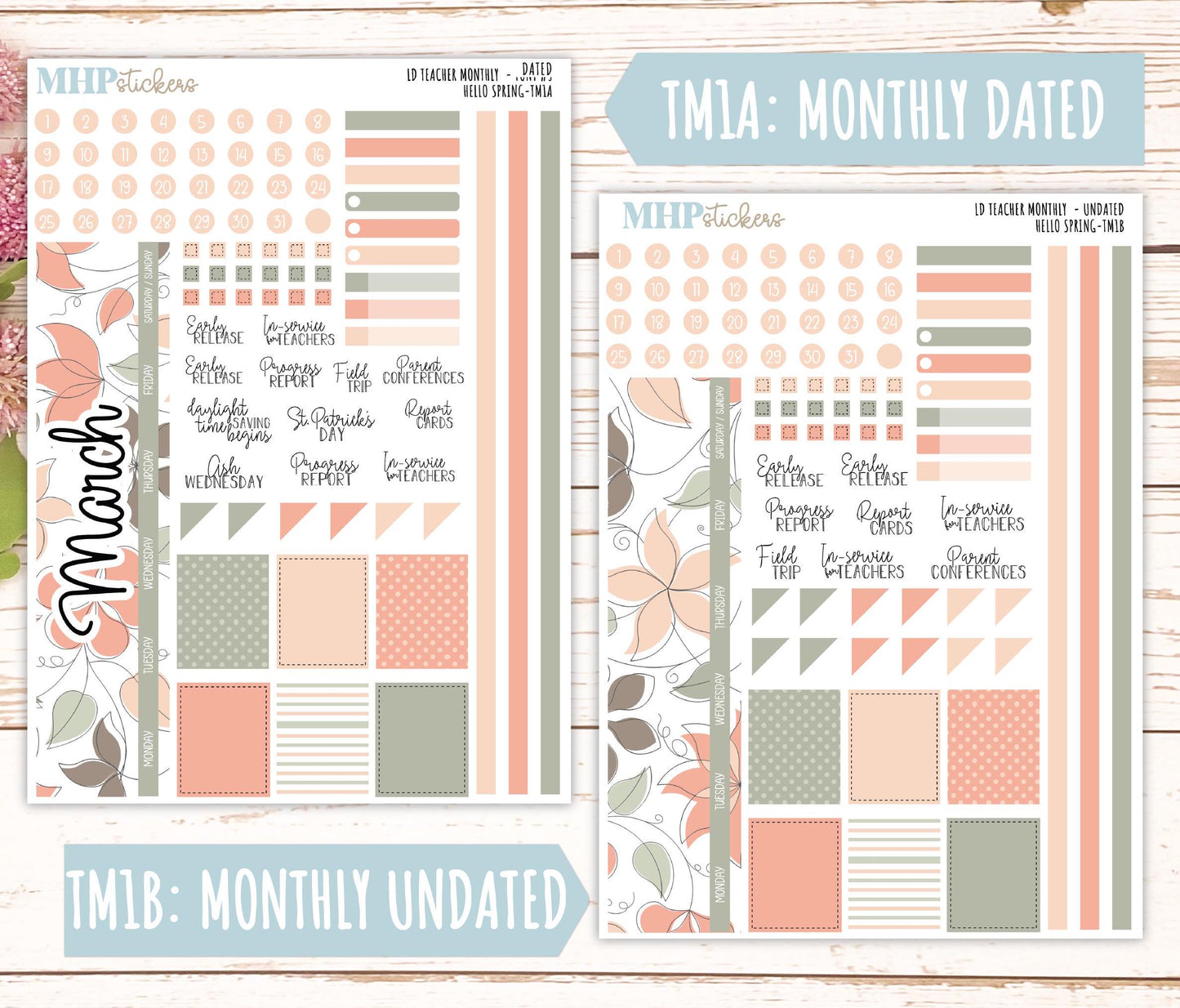 MARCH Stickers for Laurel Denise Teacher Planners. "Hello Spring" || THS