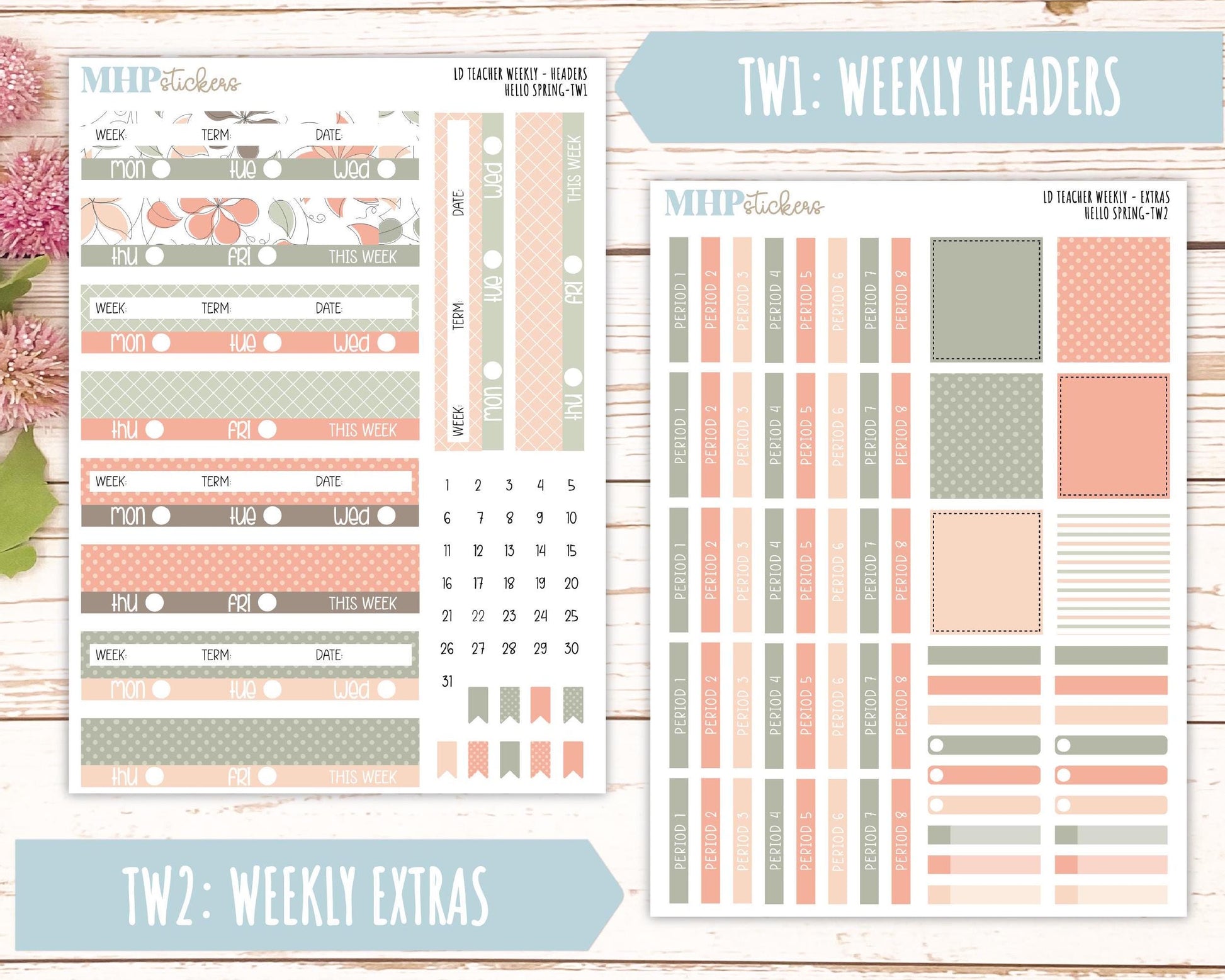 MARCH Stickers for Laurel Denise Teacher Planners. "Hello Spring" || THS