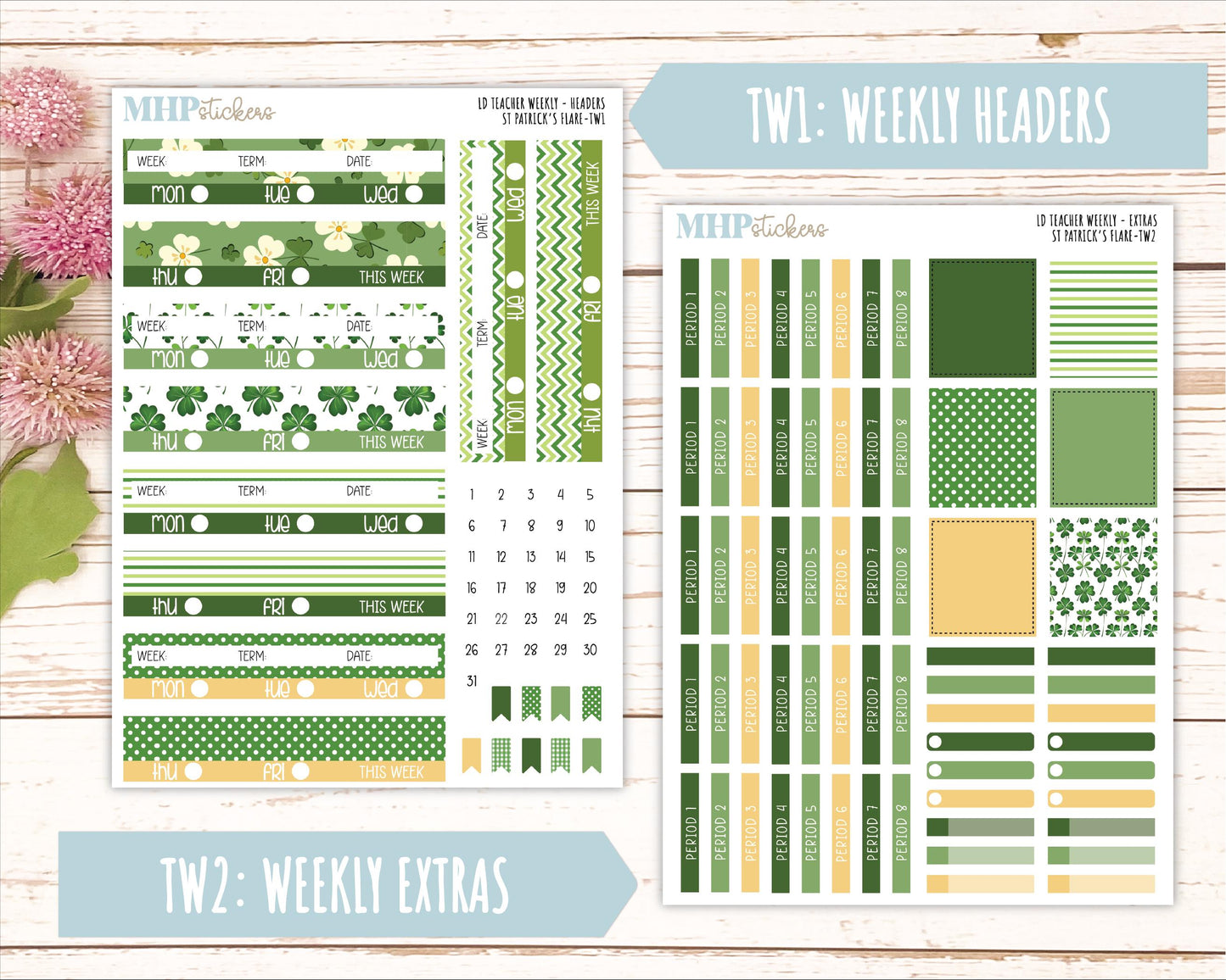 MARCH Stickers for Laurel Denise Teacher Planners. "St Patrick's Flare" || TSPF