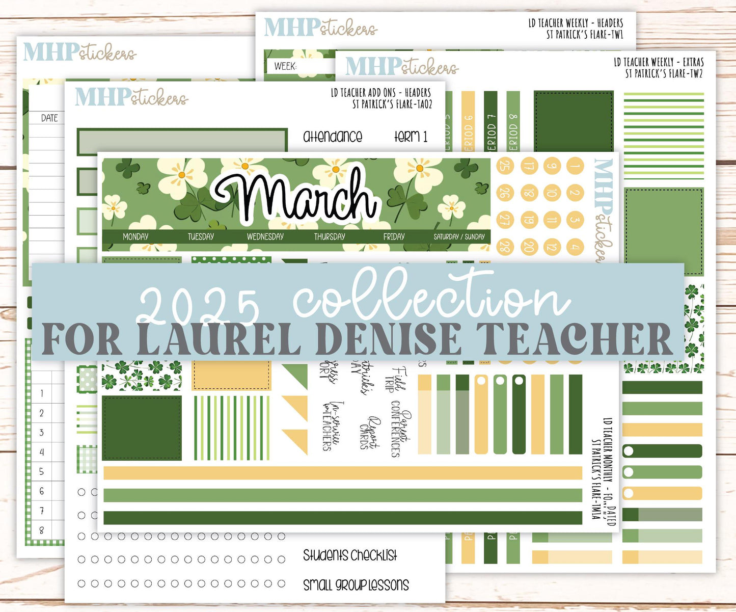 MARCH Stickers for Laurel Denise Teacher Planners. "St Patrick's Flare" || TSPF